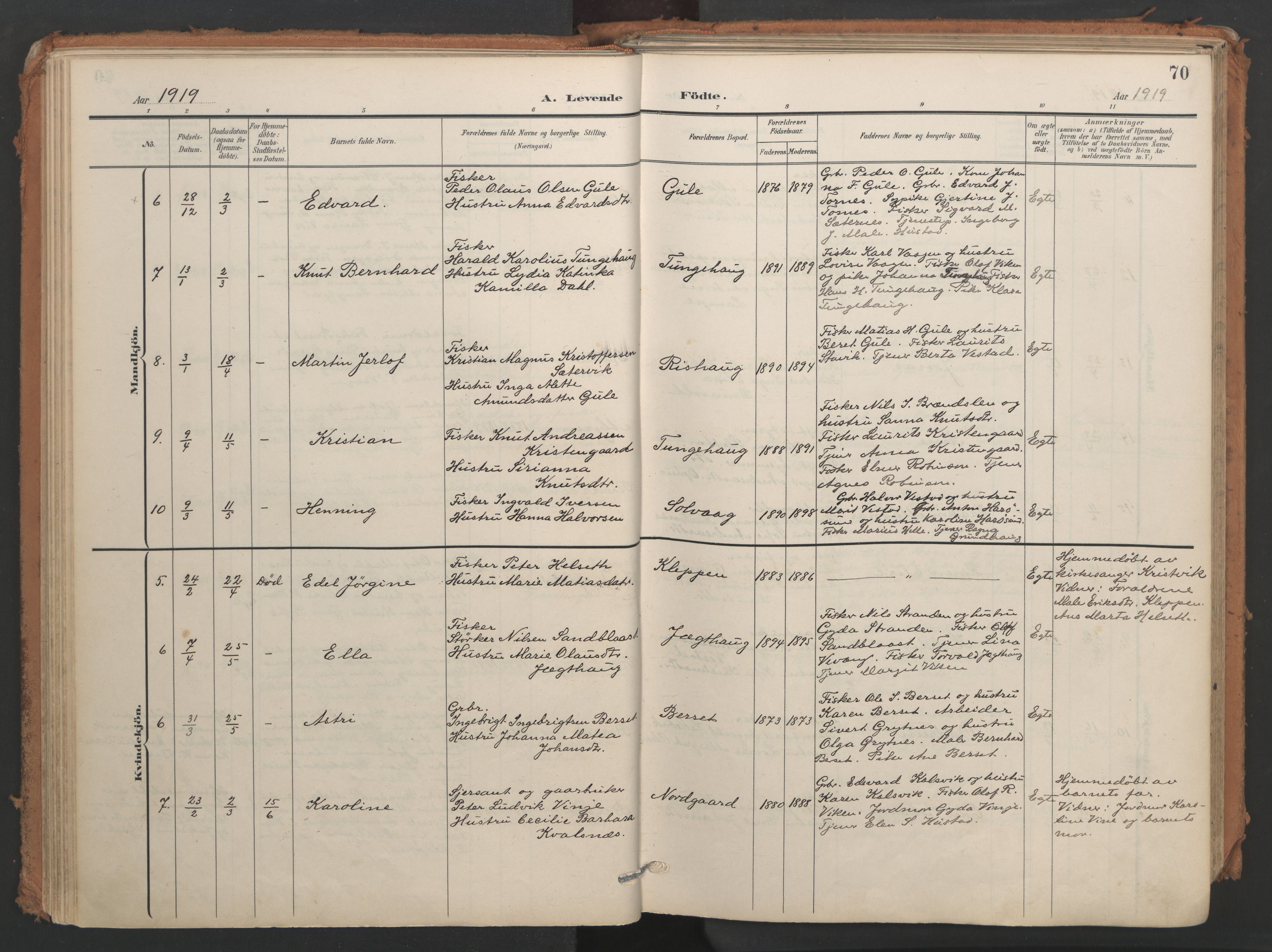 Ministerialprotokoller, klokkerbøker og fødselsregistre - Møre og Romsdal, AV/SAT-A-1454/566/L0771: Parish register (official) no. 566A10, 1904-1929, p. 70