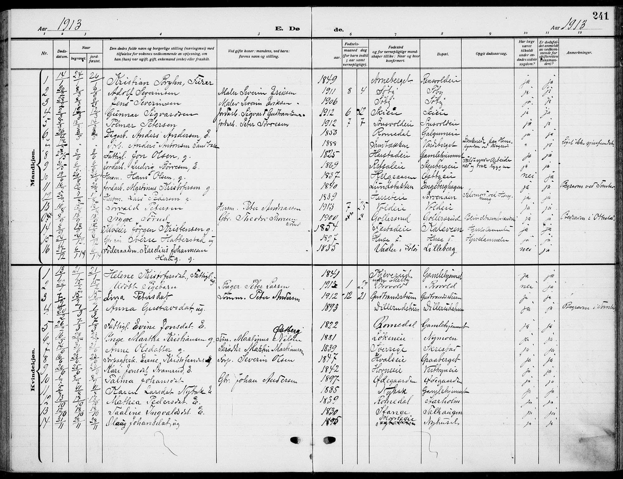 Romedal prestekontor, AV/SAH-PREST-004/K/L0012: Parish register (official) no. 12, 1913-1935, p. 241