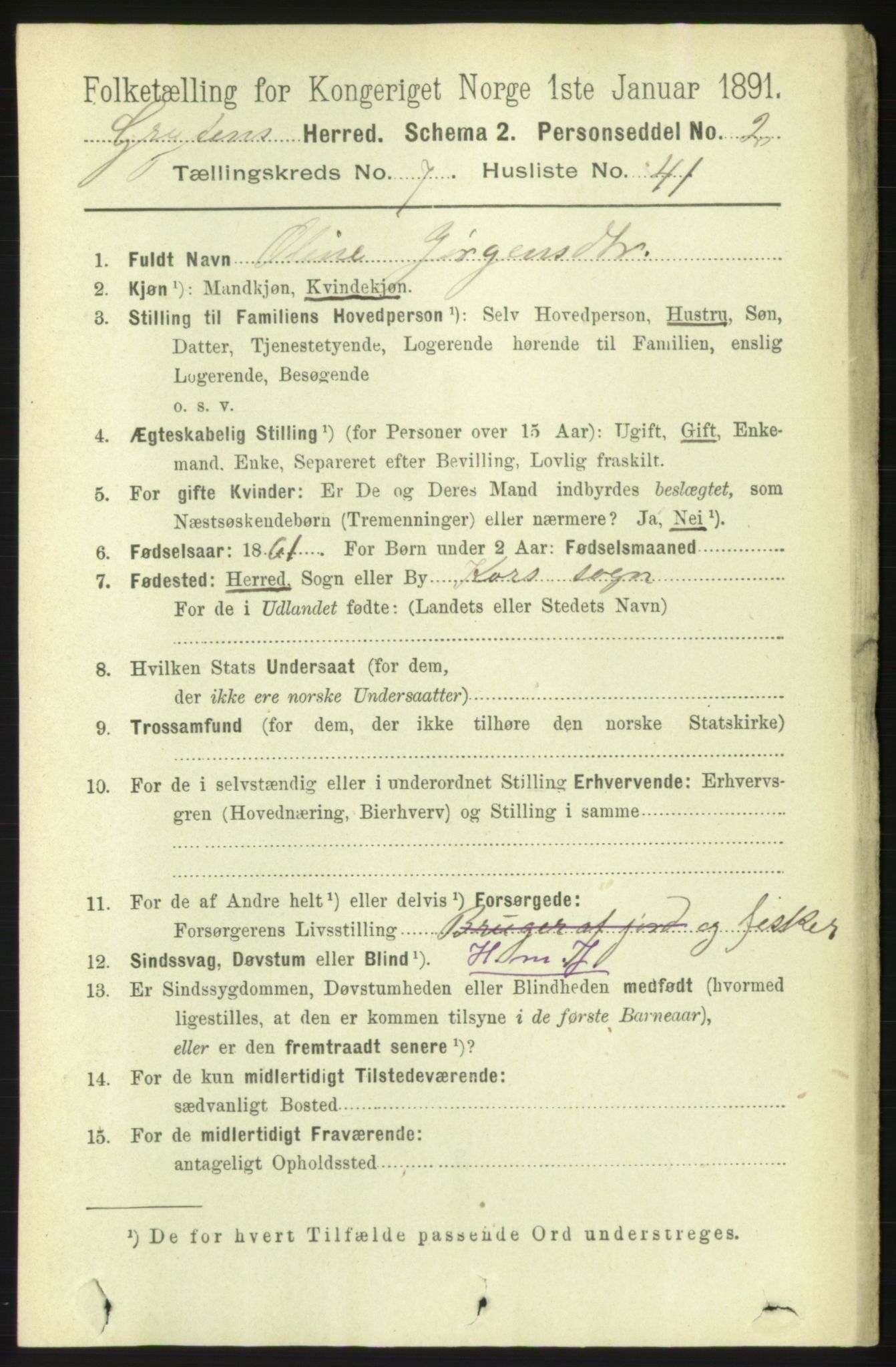 RA, 1891 census for 1539 Grytten, 1891, p. 3125