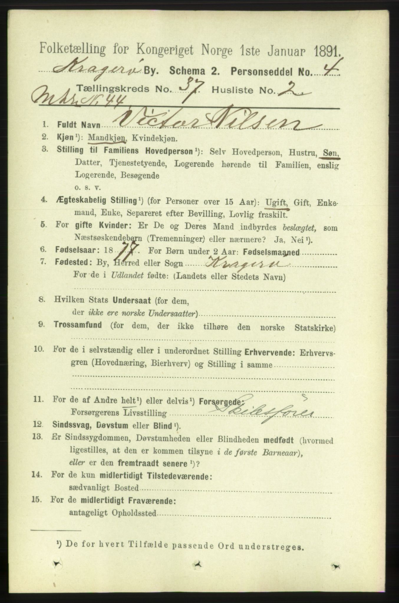 RA, 1891 census for 0801 Kragerø, 1891, p. 6760