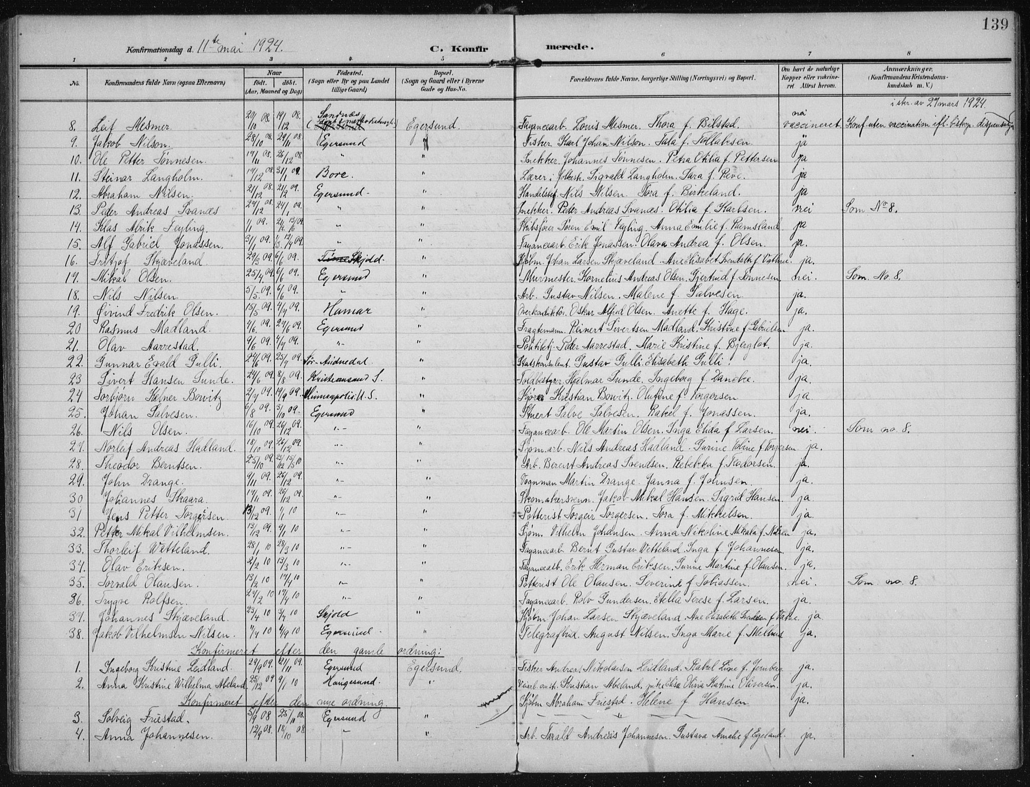 Eigersund sokneprestkontor, AV/SAST-A-101807/S08/L0022: Parish register (official) no. A 21, 1905-1928, p. 139