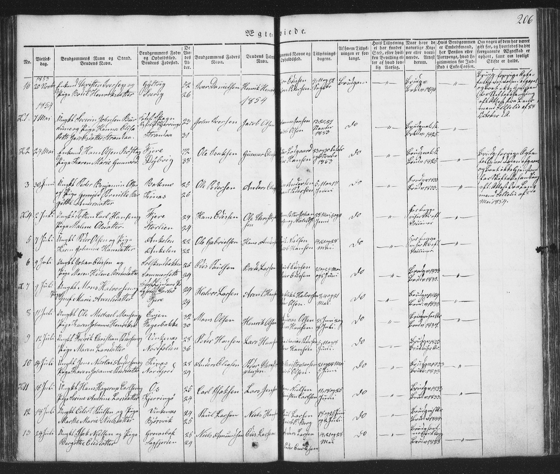 Ministerialprotokoller, klokkerbøker og fødselsregistre - Nordland, AV/SAT-A-1459/853/L0769: Parish register (official) no. 853A08, 1836-1856, p. 206