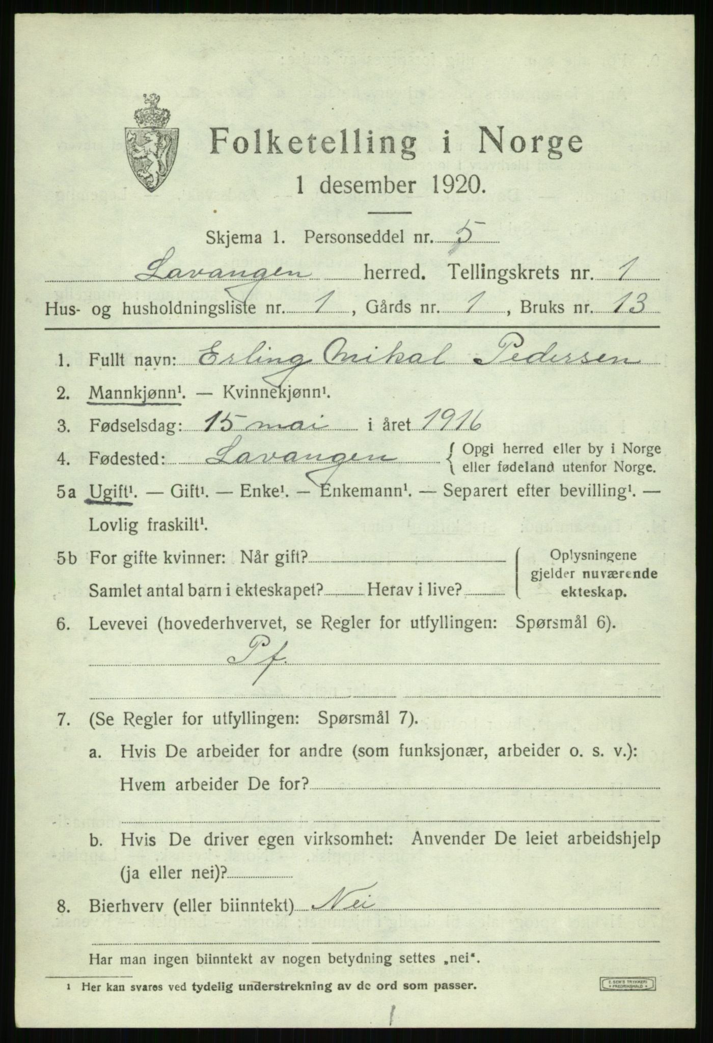 SATØ, 1920 census for Lavangen, 1920, p. 527