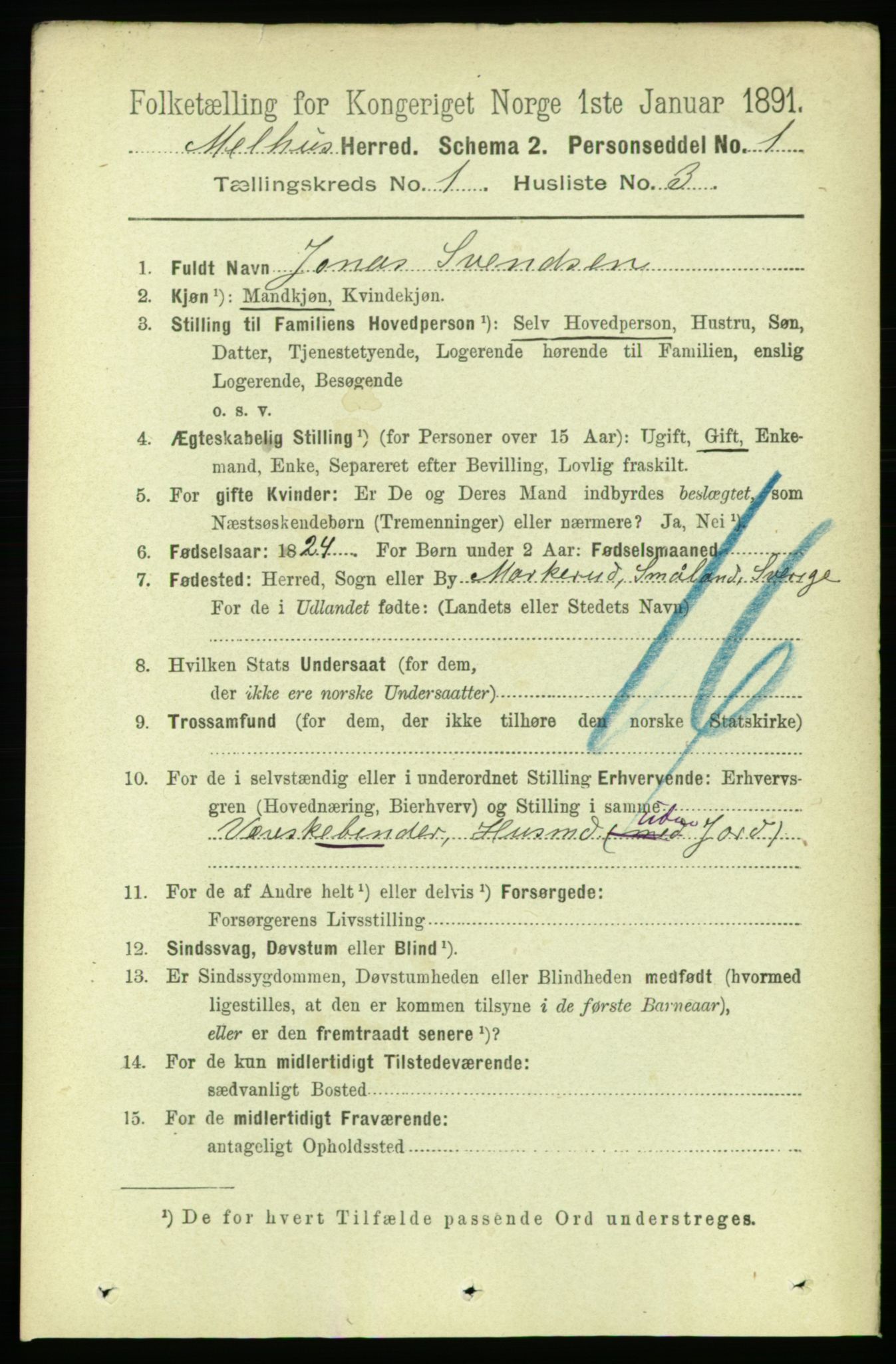 RA, 1891 census for 1653 Melhus, 1891, p. 126