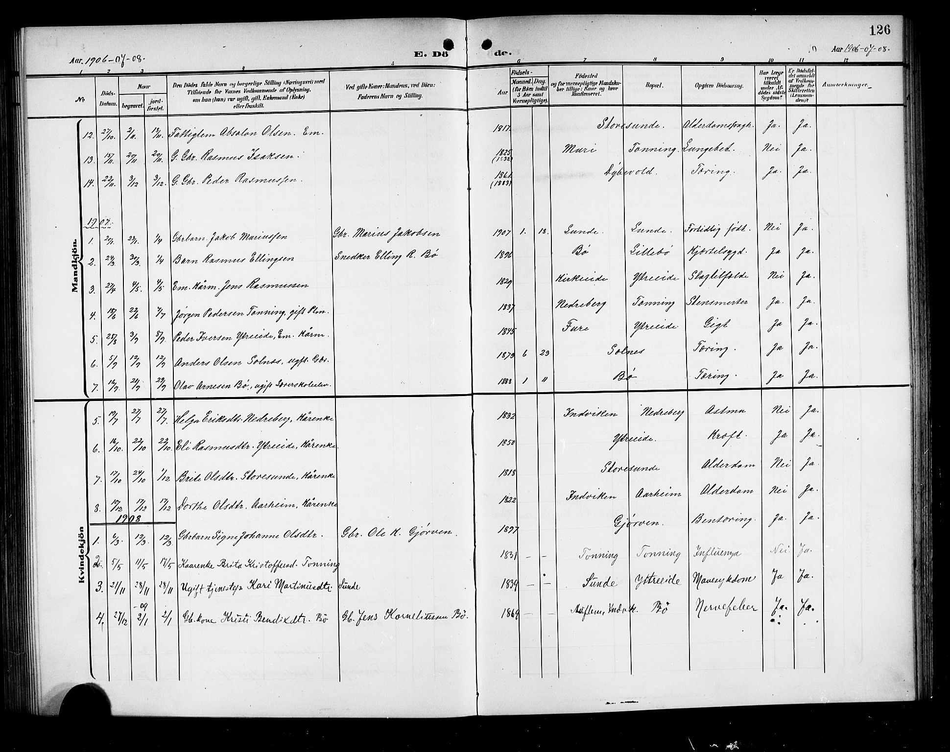 Stryn Sokneprestembete, AV/SAB-A-82501: Parish register (copy) no. A 3, 1906-1924, p. 126