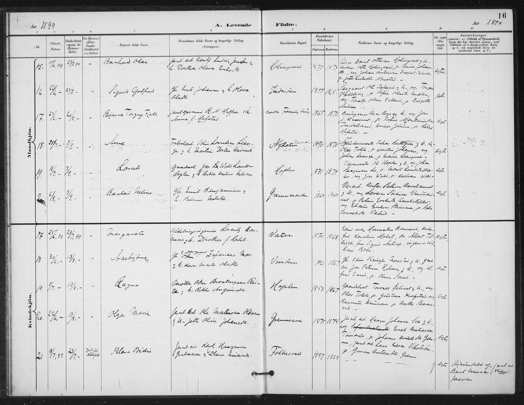 Ministerialprotokoller, klokkerbøker og fødselsregistre - Nord-Trøndelag, AV/SAT-A-1458/714/L0131: Parish register (official) no. 714A02, 1896-1918, p. 16