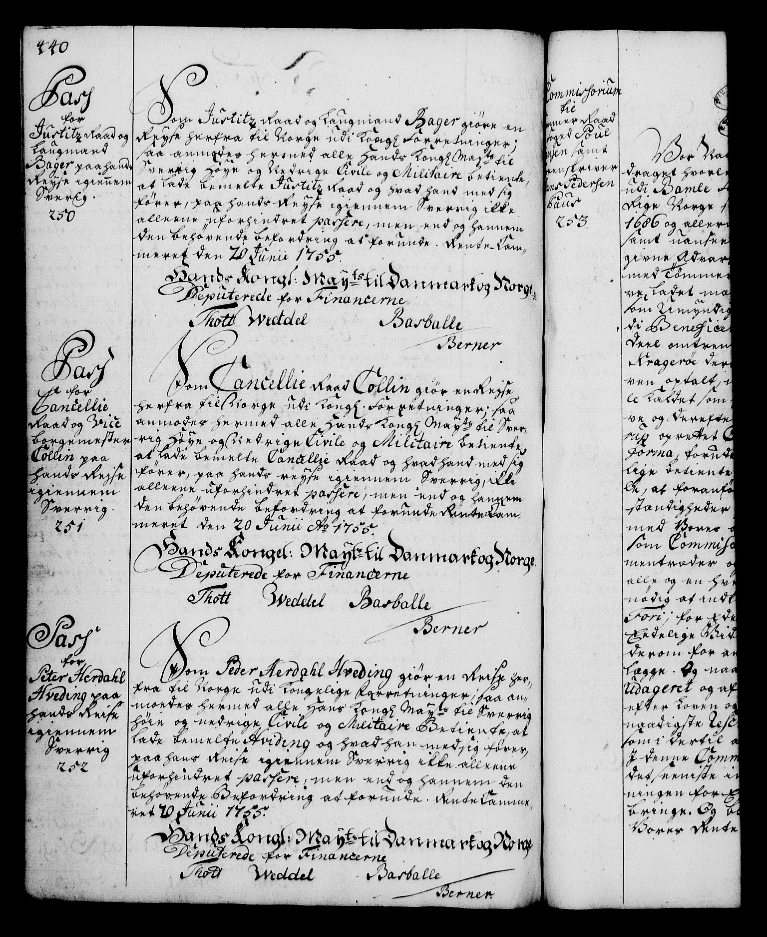 Rentekammeret, Kammerkanselliet, RA/EA-3111/G/Gg/Gga/L0006: Norsk ekspedisjonsprotokoll med register (merket RK 53.6), 1749-1759, p. 440
