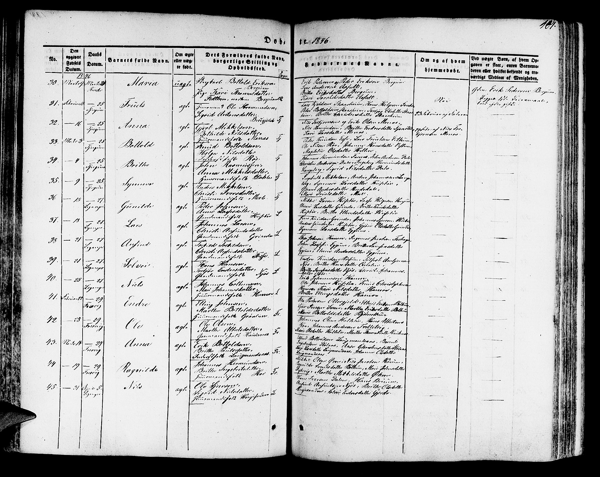 Leikanger sokneprestembete, AV/SAB-A-81001/H/Haa/Haaa/L0007: Parish register (official) no. A 7, 1838-1851, p. 101