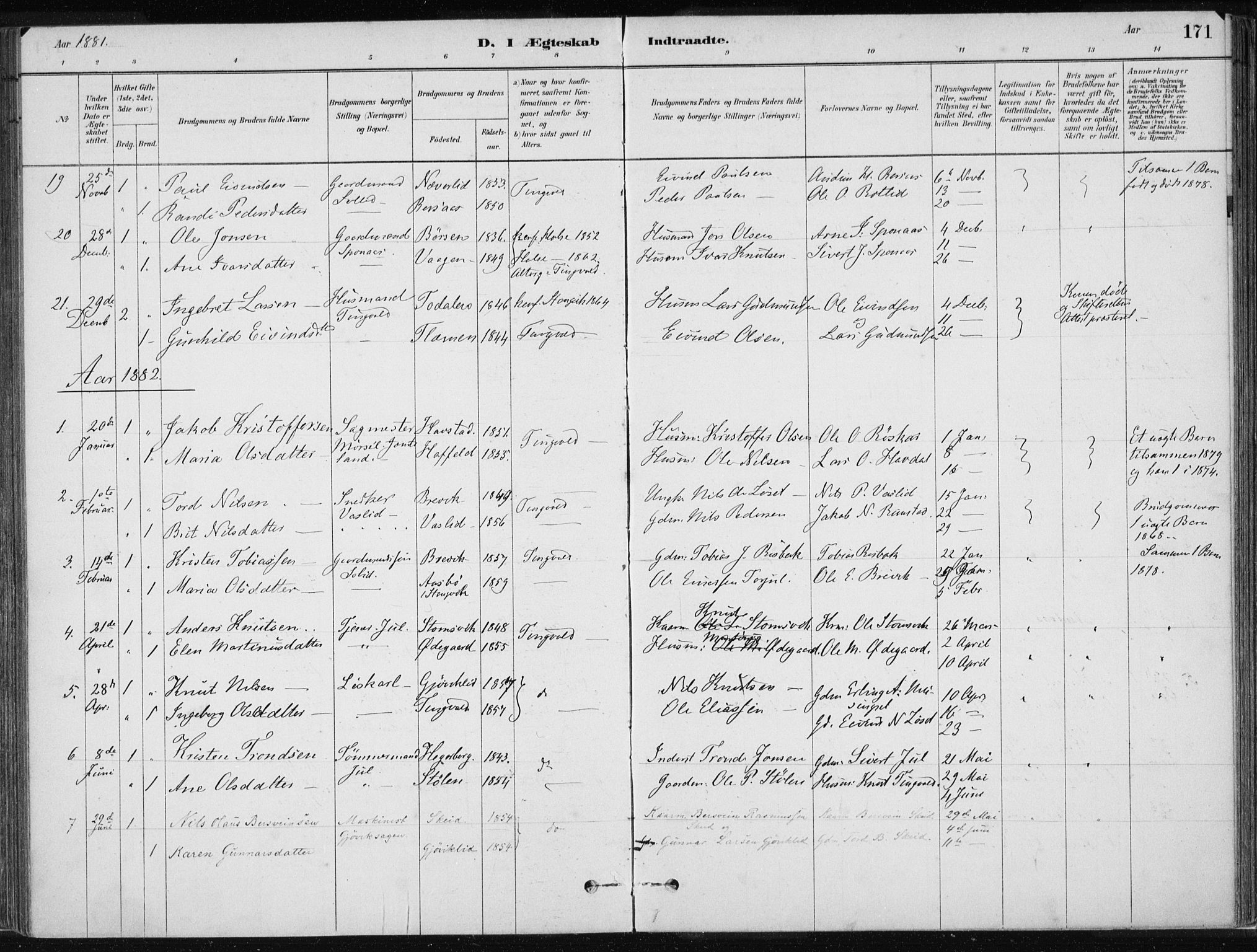 Ministerialprotokoller, klokkerbøker og fødselsregistre - Møre og Romsdal, AV/SAT-A-1454/586/L0987: Parish register (official) no. 586A13, 1879-1892, p. 171