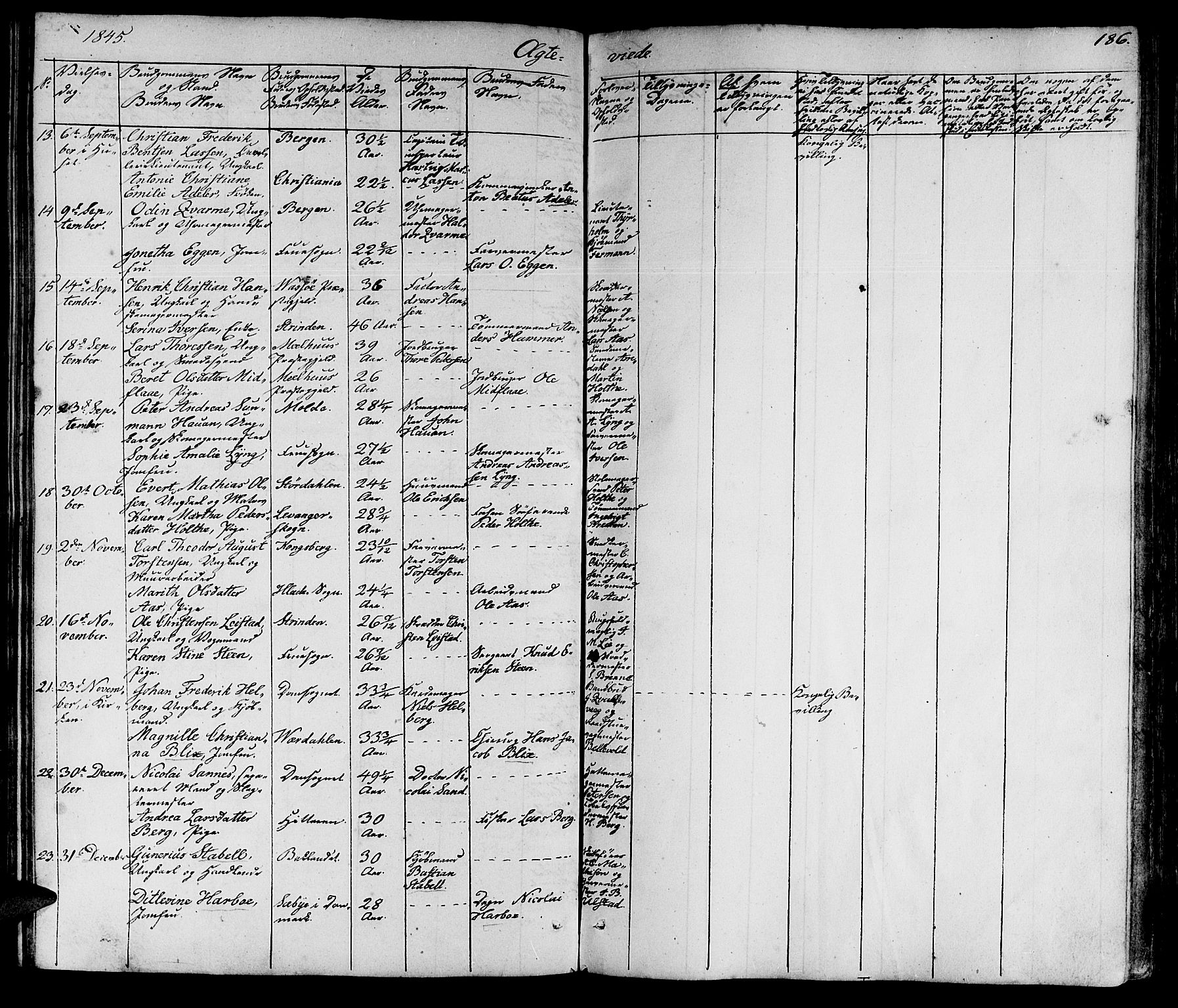 Ministerialprotokoller, klokkerbøker og fødselsregistre - Sør-Trøndelag, SAT/A-1456/602/L0136: Parish register (copy) no. 602C04, 1833-1845, p. 186