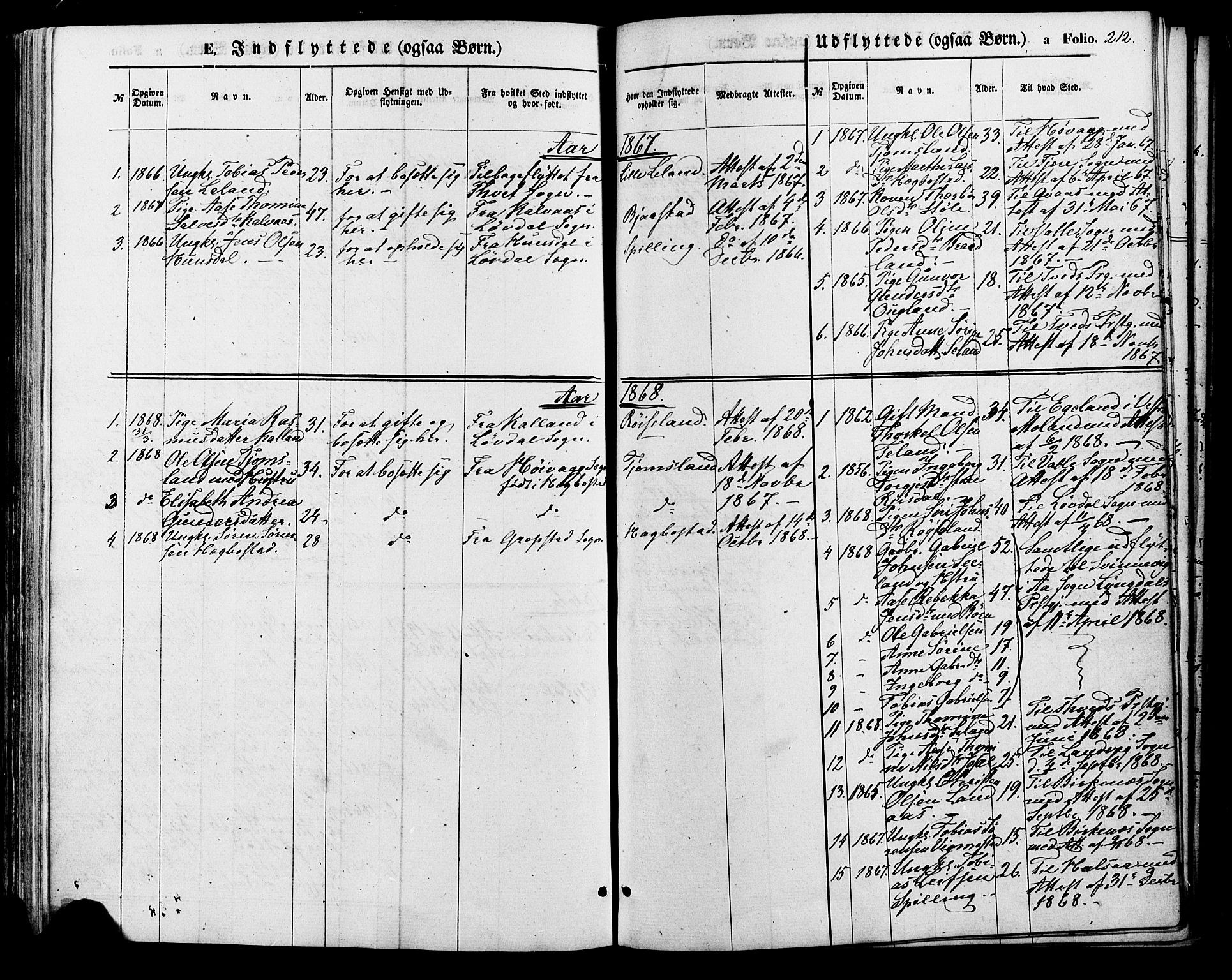 Nord-Audnedal sokneprestkontor, SAK/1111-0032/F/Fa/Fab/L0002: Parish register (official) no. A 2, 1859-1882, p. 212