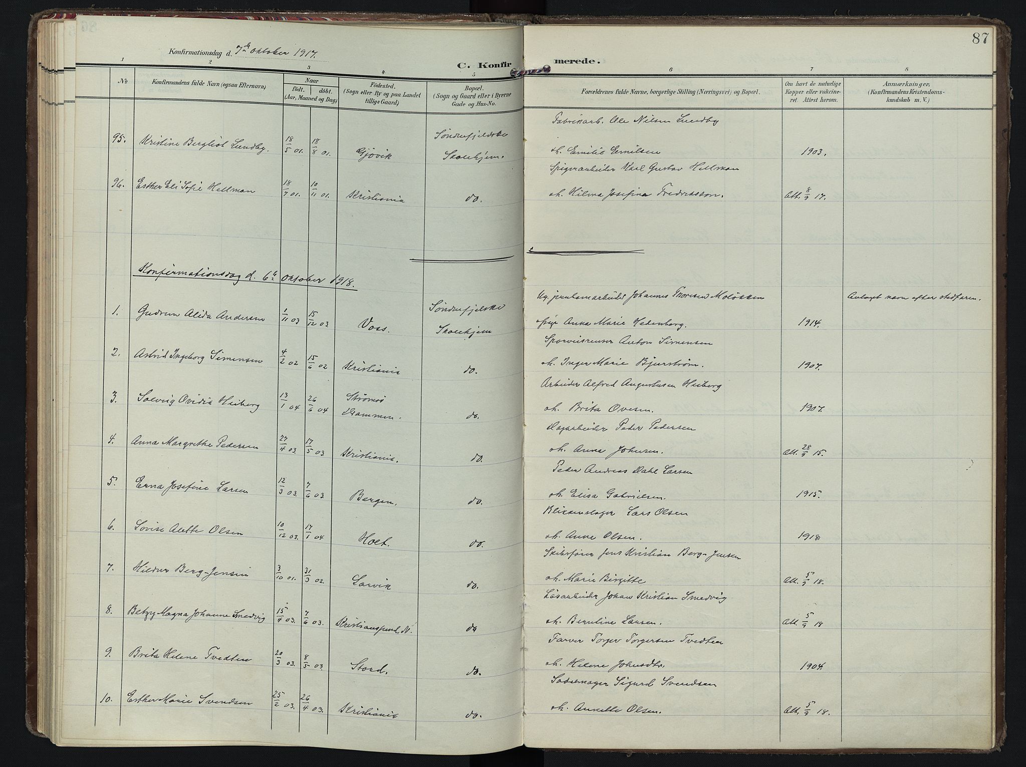 Vestre Bærum prestekontor Kirkebøker, SAO/A-10209a/F/Fa/L0002: Parish register (official) no. 2, 1905-1920, p. 87