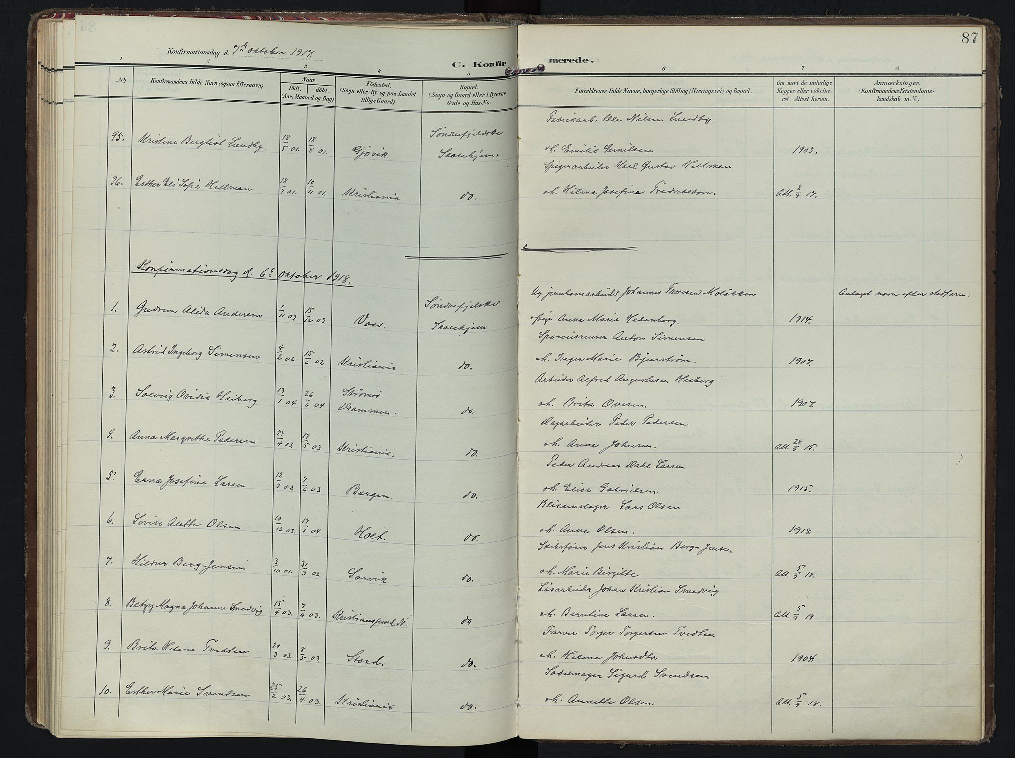 Vestre Bærum prestekontor Kirkebøker, AV/SAO-A-10209a/F/Fa/L0002: Parish register (official) no. 2, 1905-1920, p. 87