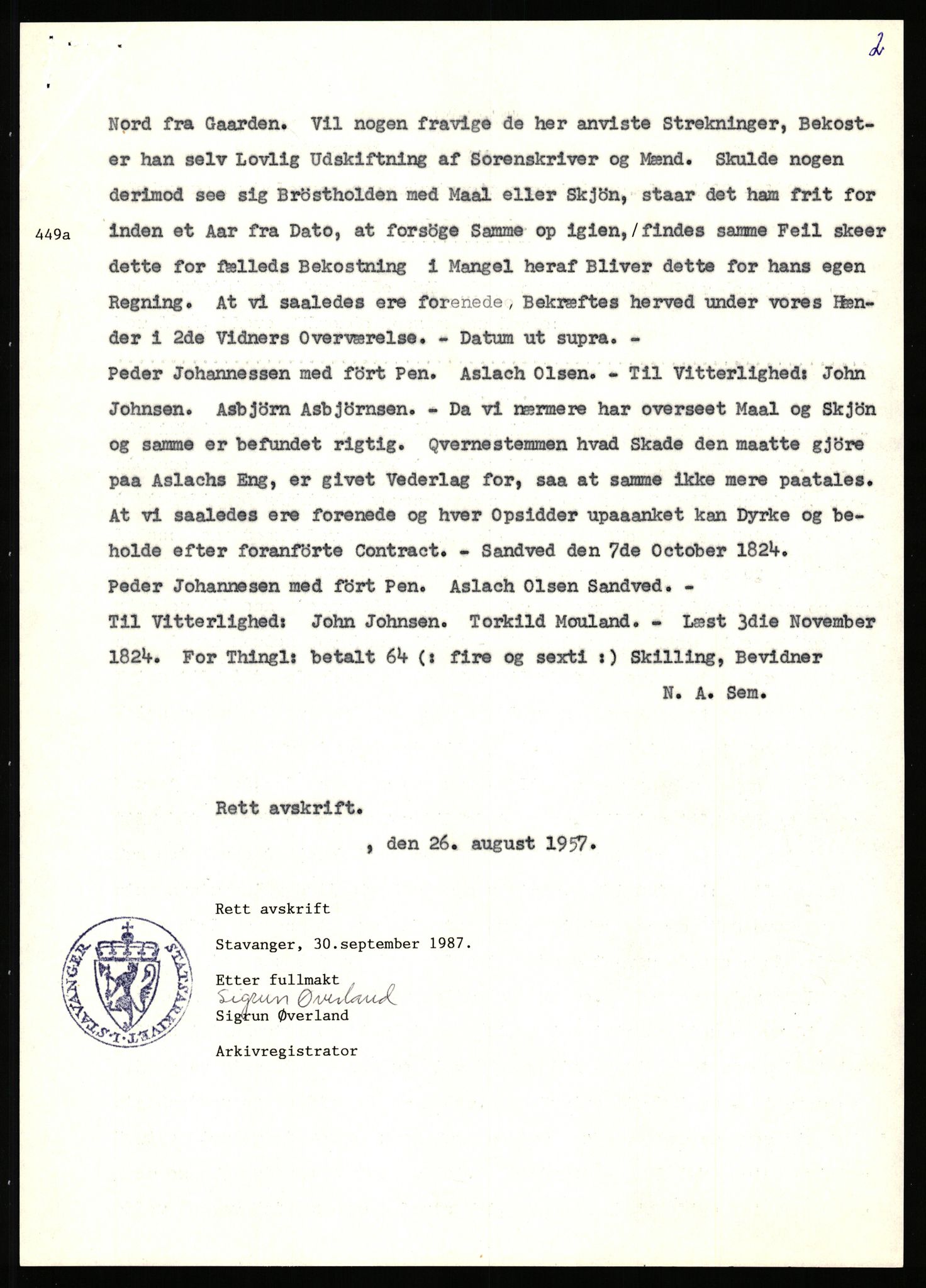 Statsarkivet i Stavanger, AV/SAST-A-101971/03/Y/Yj/L0073: Avskrifter sortert etter gårdsnavn: Sandstøl ytre - Selland, 1750-1930, p. 24