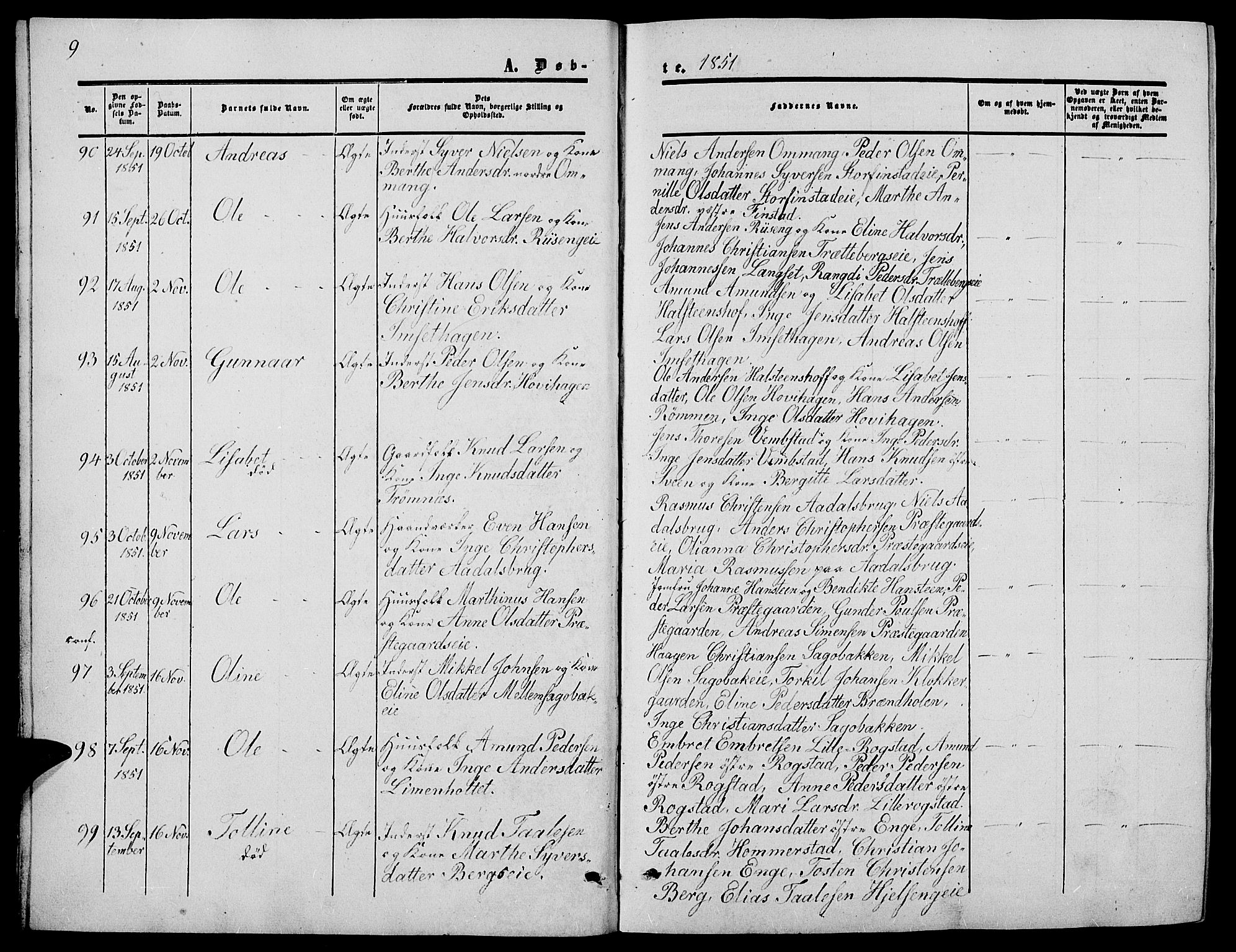 Løten prestekontor, AV/SAH-PREST-022/L/La/L0003: Parish register (copy) no. 3, 1850-1862, p. 9