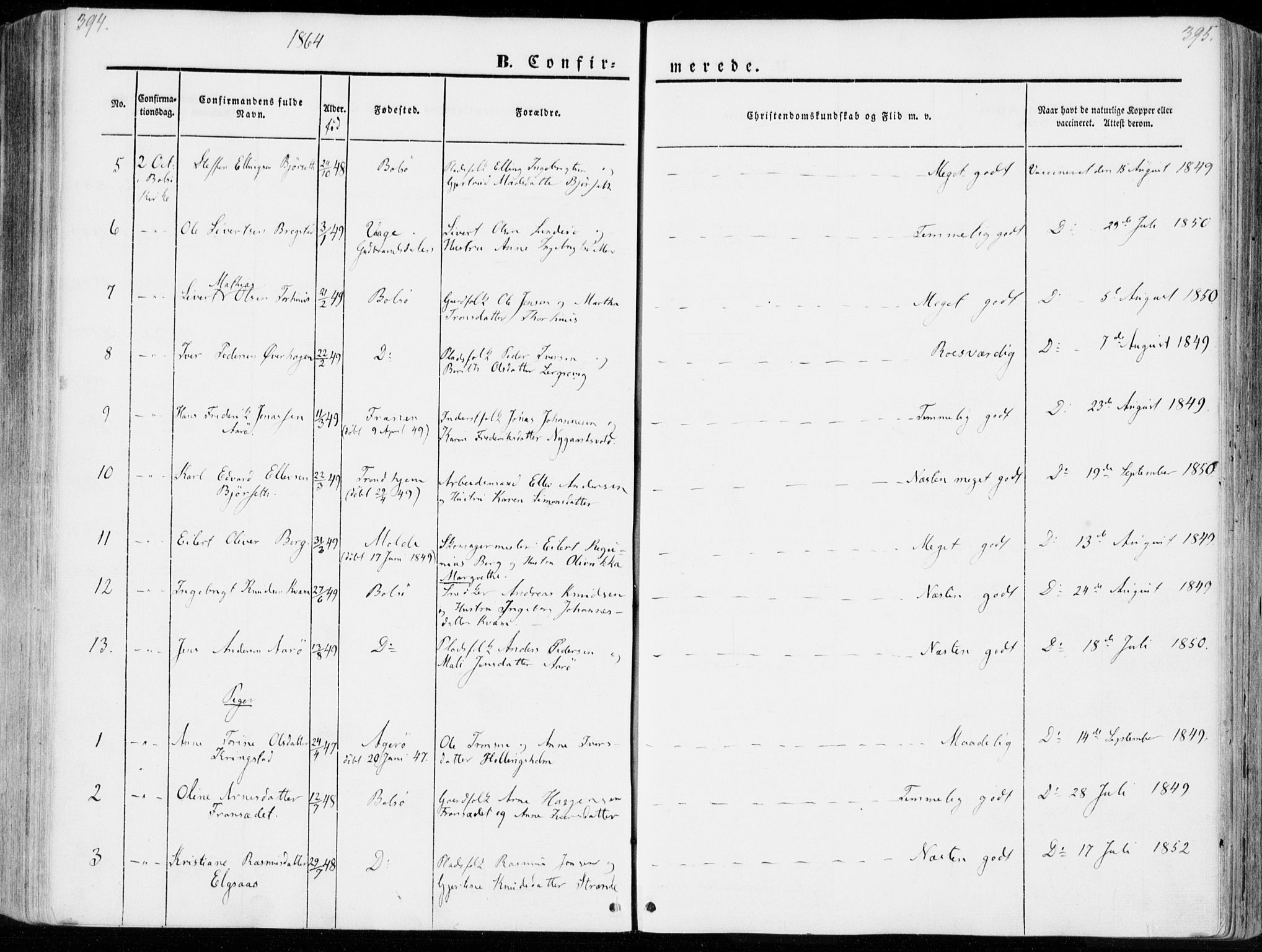 Ministerialprotokoller, klokkerbøker og fødselsregistre - Møre og Romsdal, AV/SAT-A-1454/555/L0653: Parish register (official) no. 555A04, 1843-1869, p. 394-395