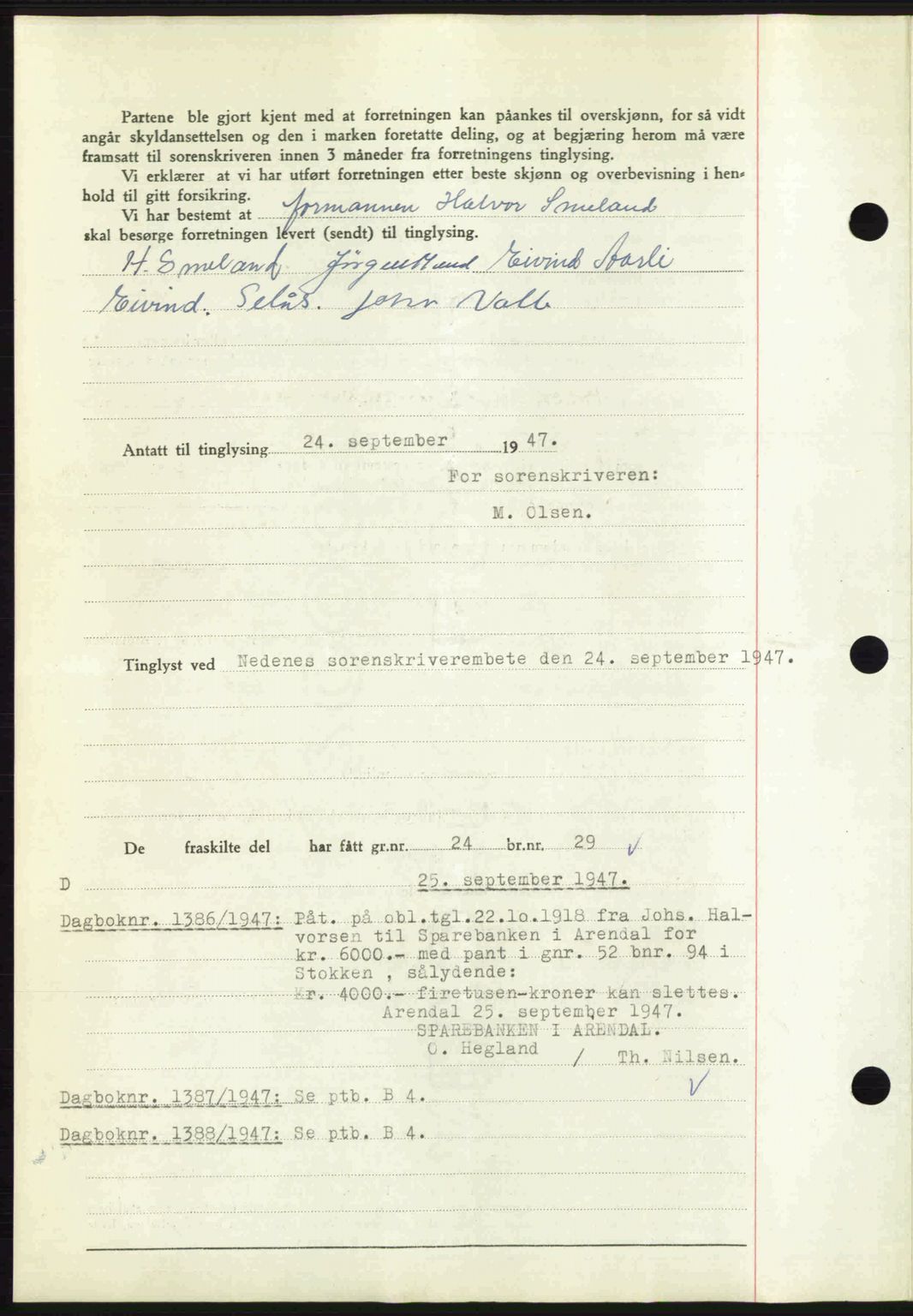 Nedenes sorenskriveri, AV/SAK-1221-0006/G/Gb/Gba/L0058: Mortgage book no. A10, 1947-1948, Diary no: : 1385/1947