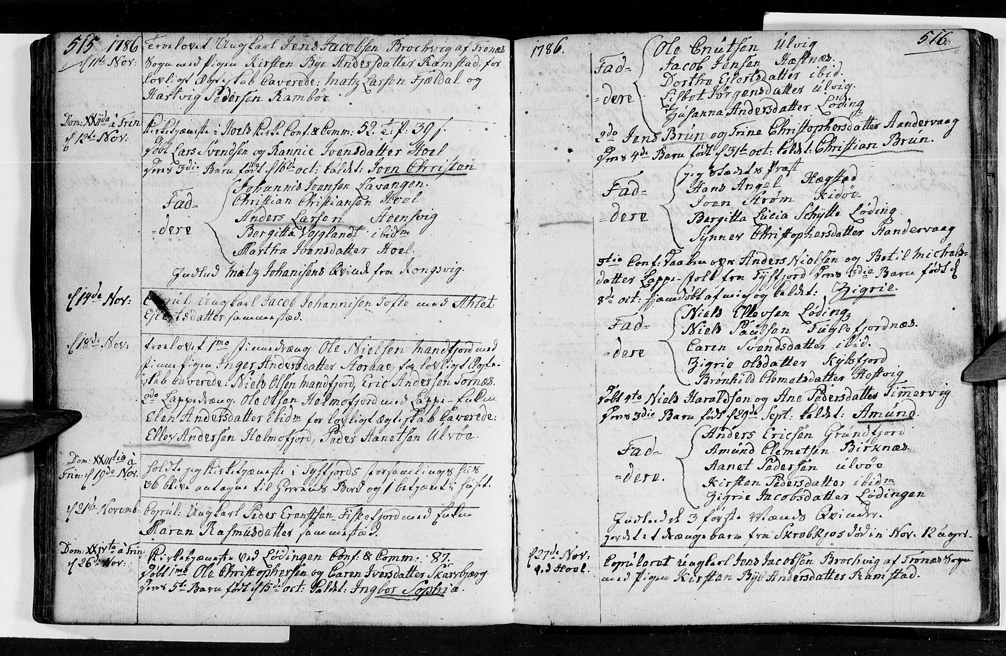 Ministerialprotokoller, klokkerbøker og fødselsregistre - Nordland, SAT/A-1459/872/L1029: Parish register (official) no. 872A04, 1765-1787, p. 515-516