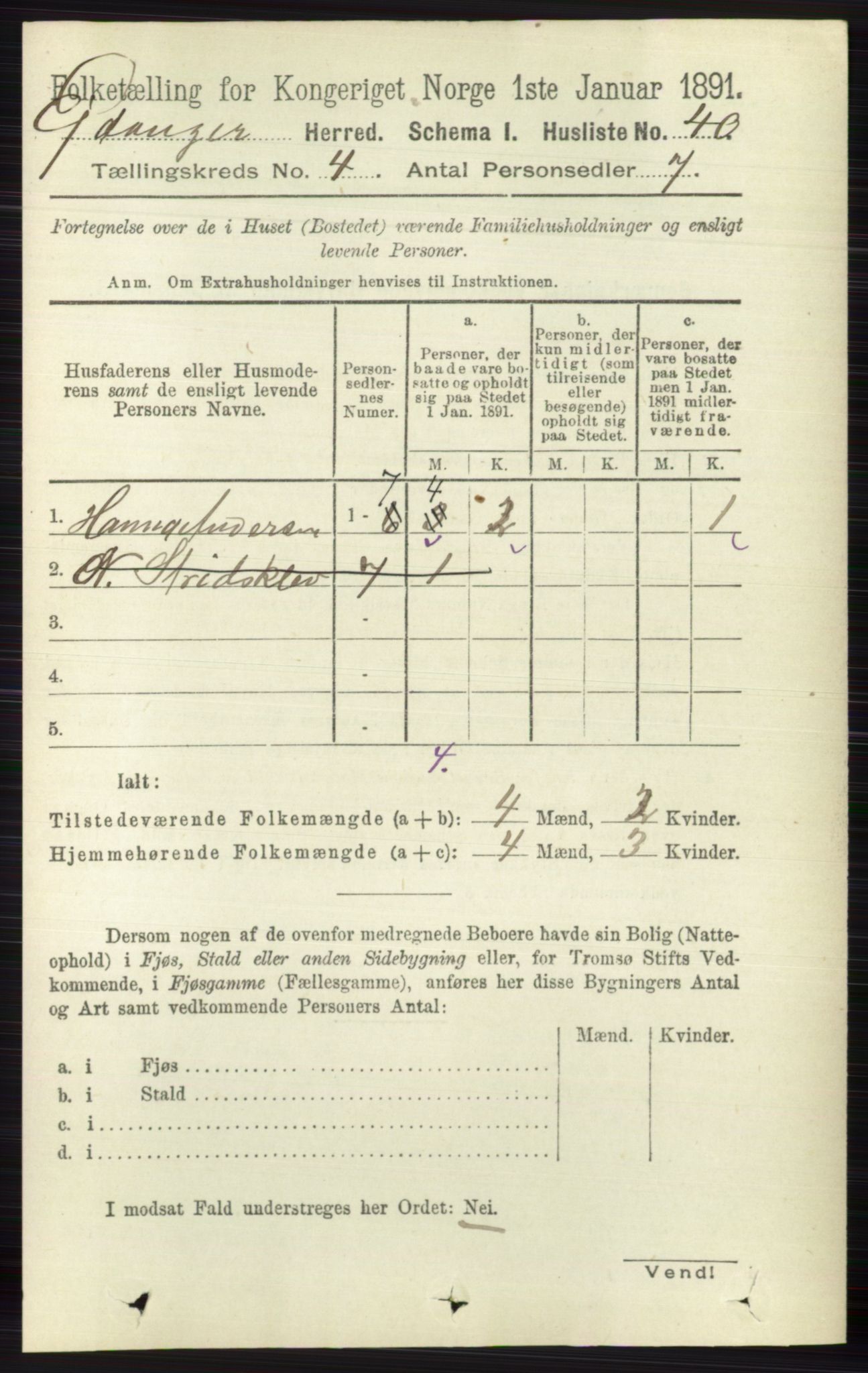 RA, 1891 census for 0813 Eidanger, 1891, p. 1937