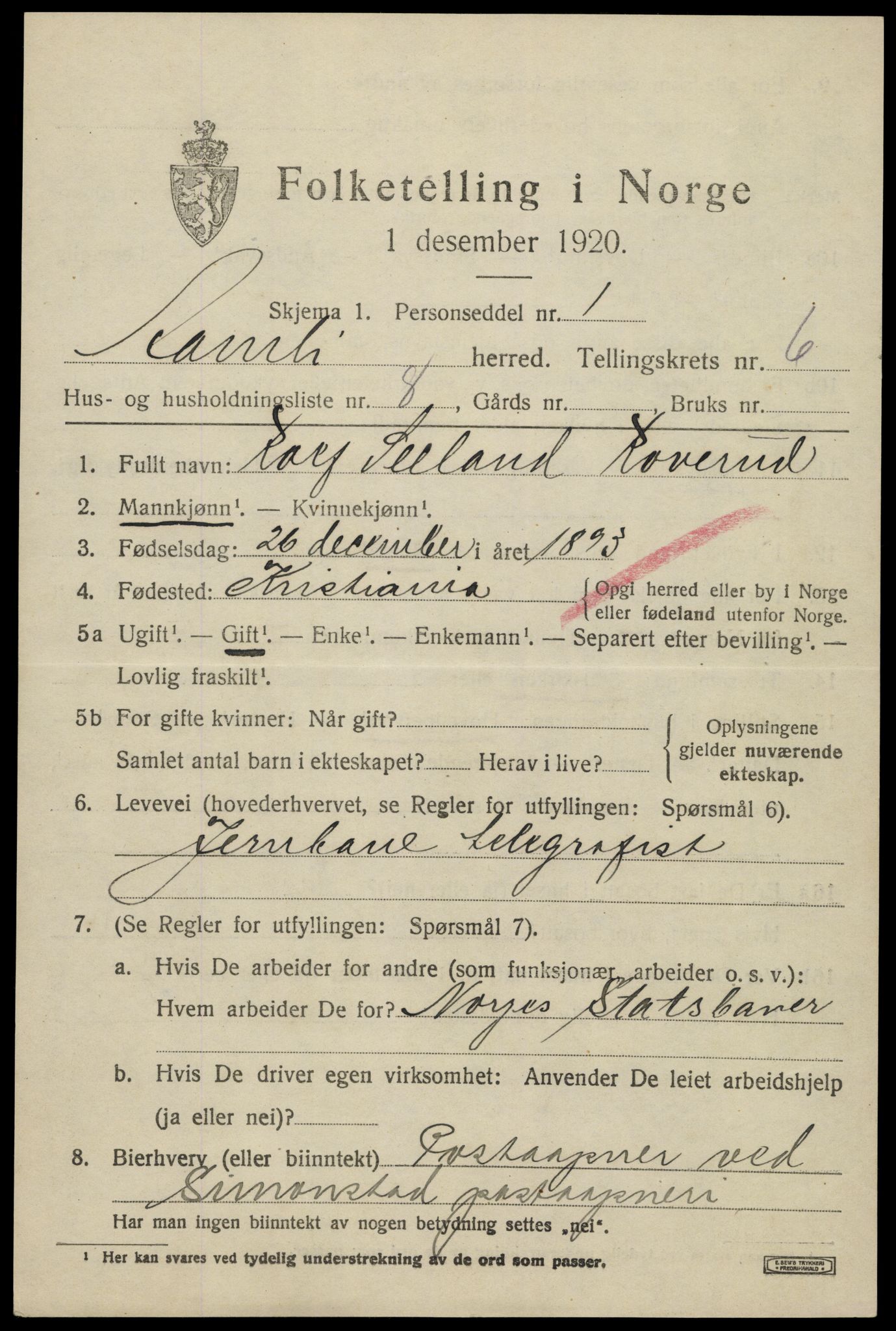 SAK, 1920 census for Åmli, 1920, p. 2703