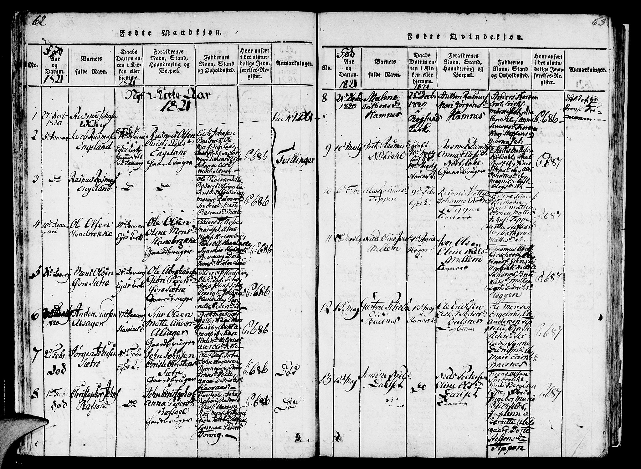 Eid sokneprestembete, AV/SAB-A-82301/H/Haa/Haaa/L0005: Parish register (official) no. A 5, 1816-1830, p. 62-63