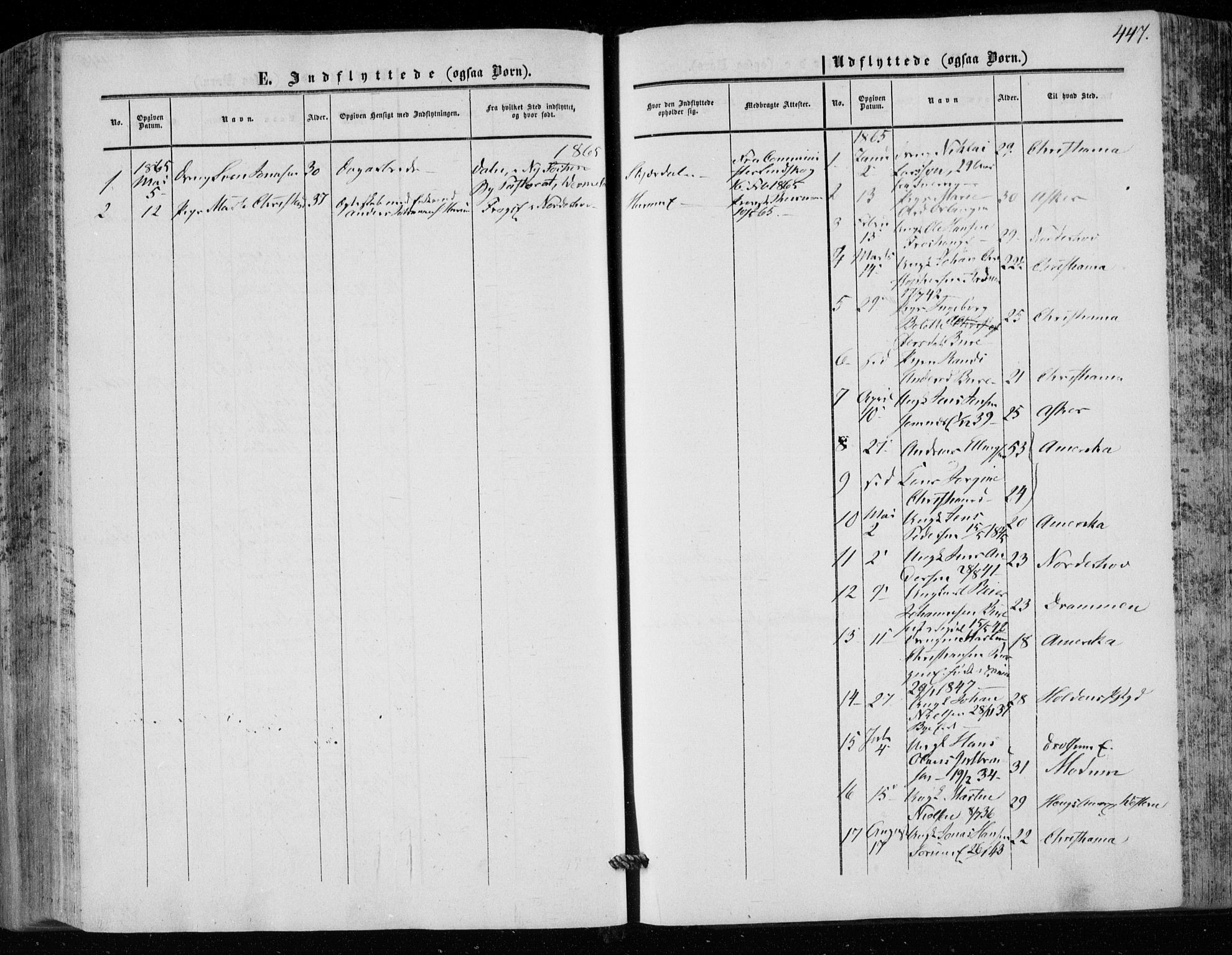 Hole kirkebøker, SAKO/A-228/F/Fa/L0006: Parish register (official) no. I 6, 1852-1872, p. 447
