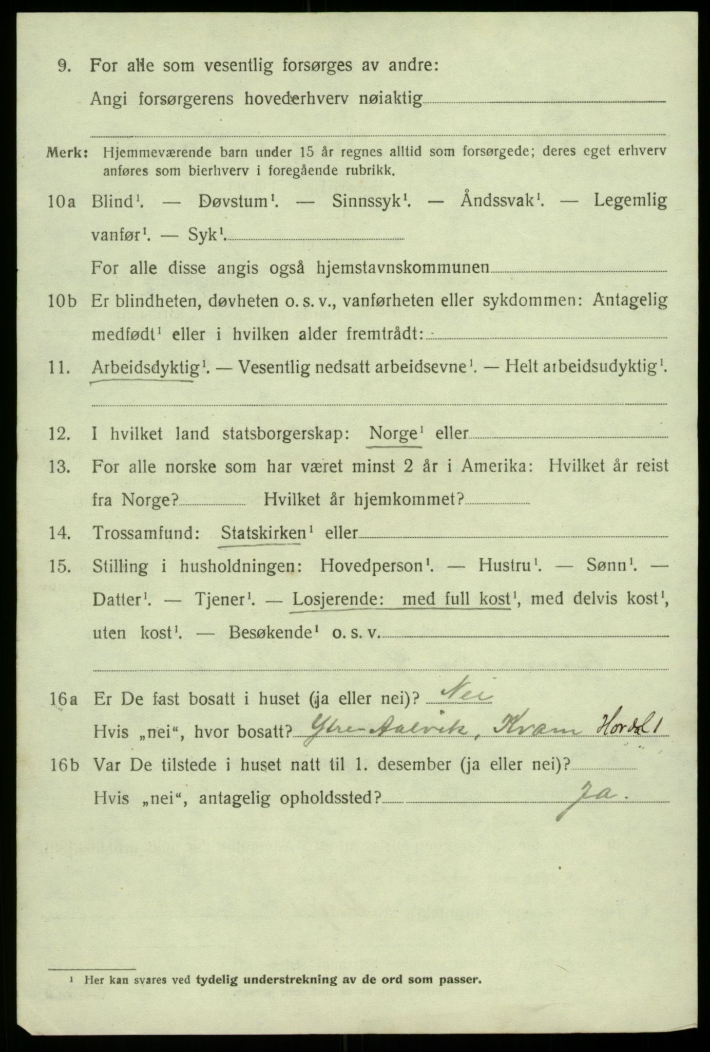 SAB, 1920 census for Ullensvang, 1920, p. 3591