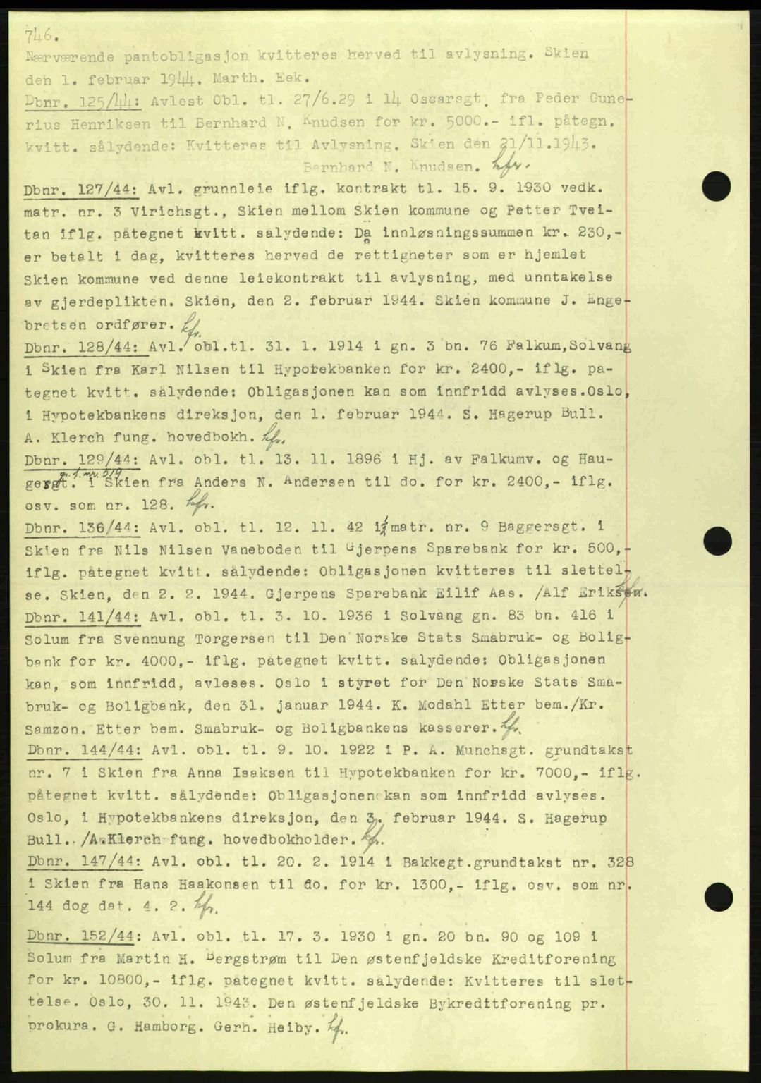 Skien sorenskriveri, AV/SAKO-A-225/G/Ga/Gab/L0001: Mortgage book no. B-1 - B-2 a, 1938-1945, Diary no: : 125/1944