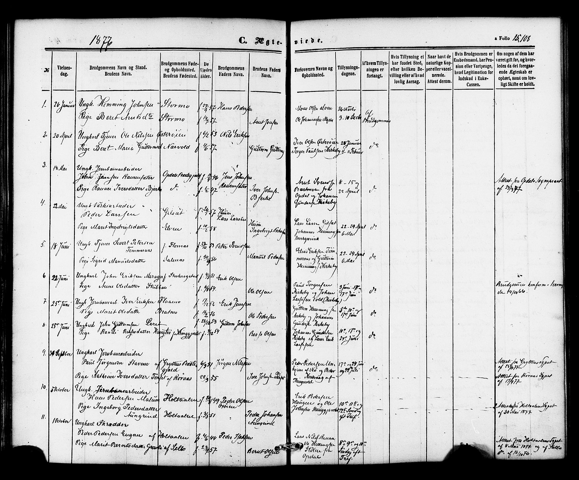 Ministerialprotokoller, klokkerbøker og fødselsregistre - Nord-Trøndelag, AV/SAT-A-1458/706/L0041: Parish register (official) no. 706A02, 1862-1877, p. 108