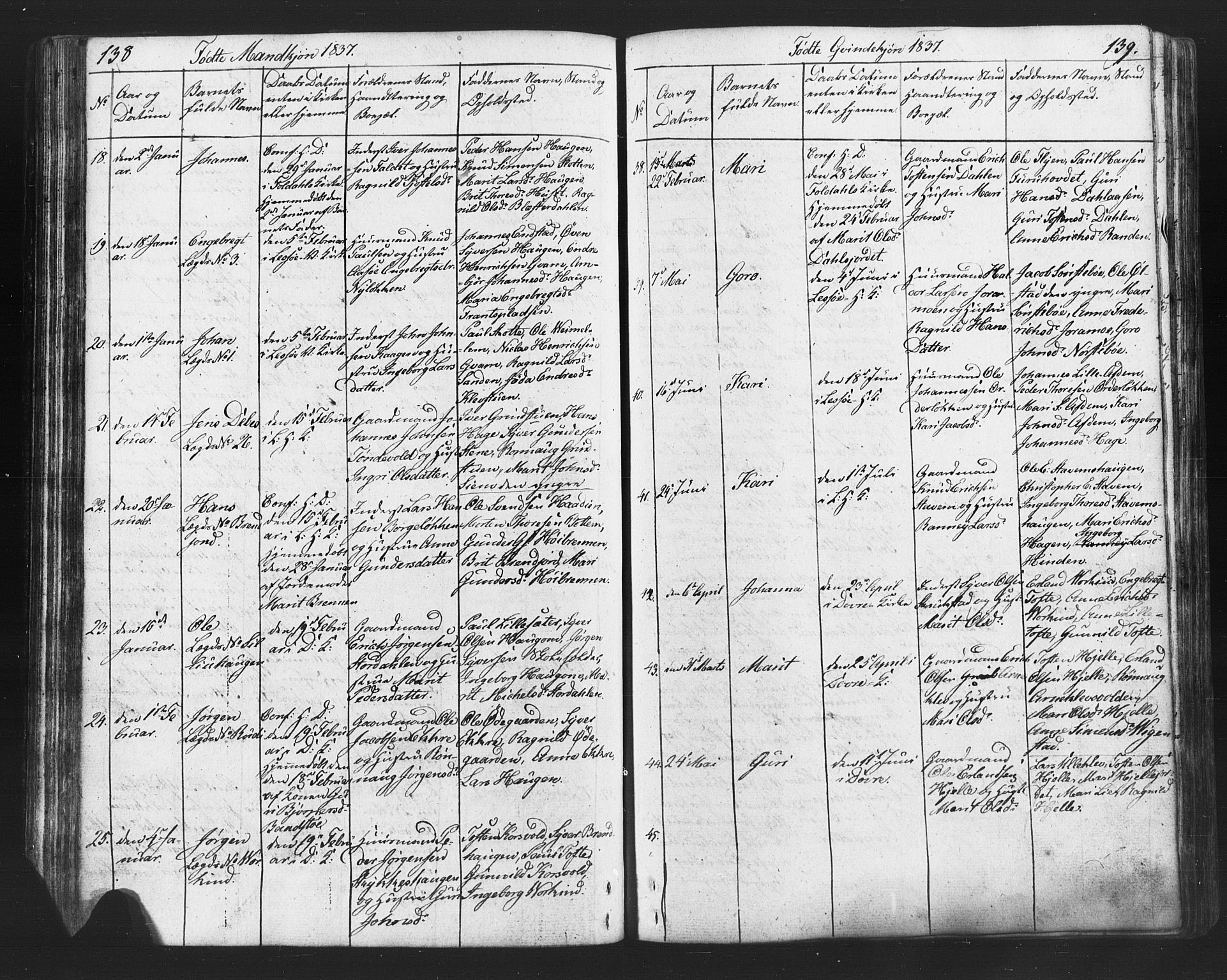 Lesja prestekontor, SAH/PREST-068/H/Ha/Hab/L0002: Parish register (copy) no. 2, 1832-1850, p. 138-139