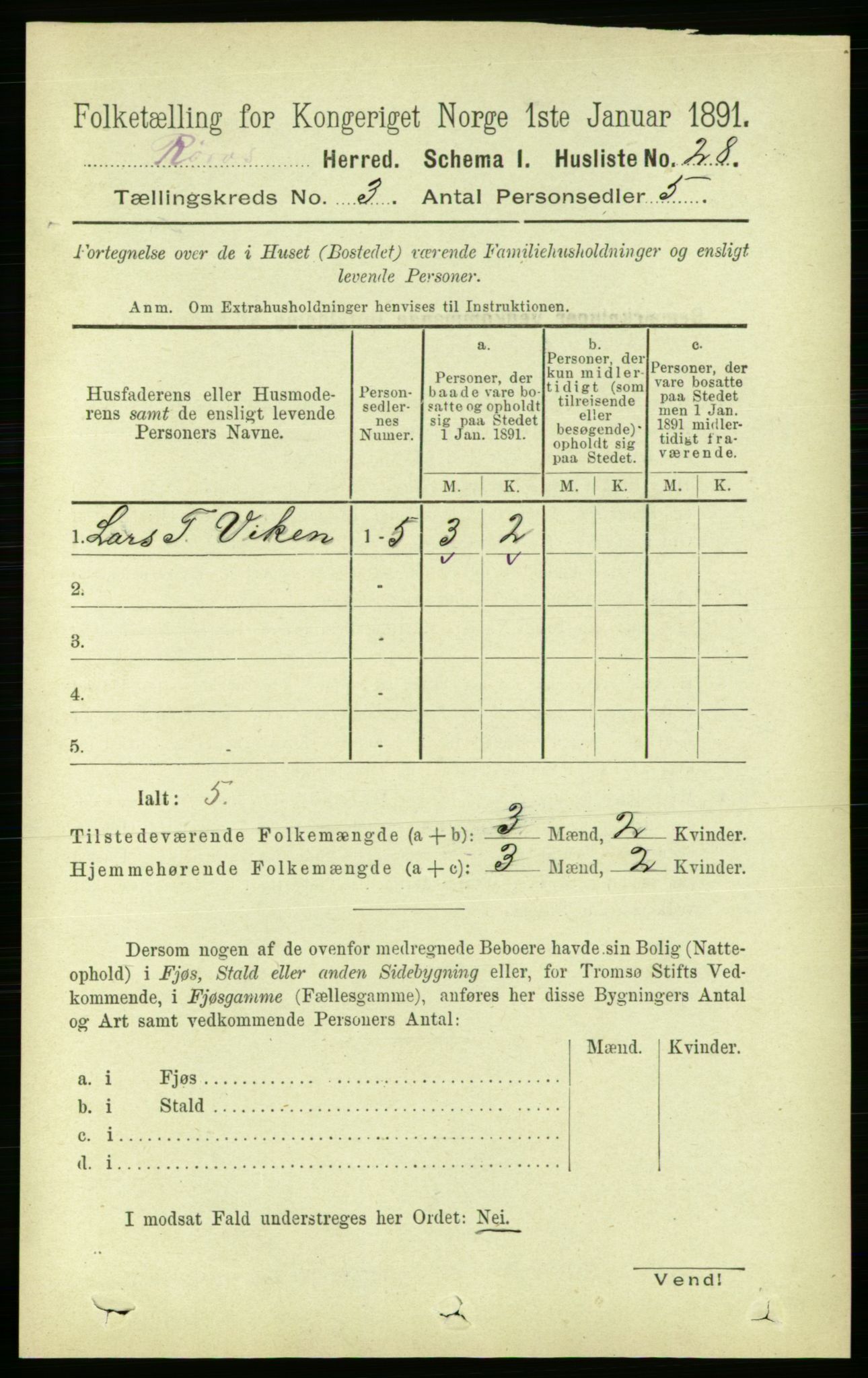 RA, 1891 census for 1640 Røros, 1891, p. 516