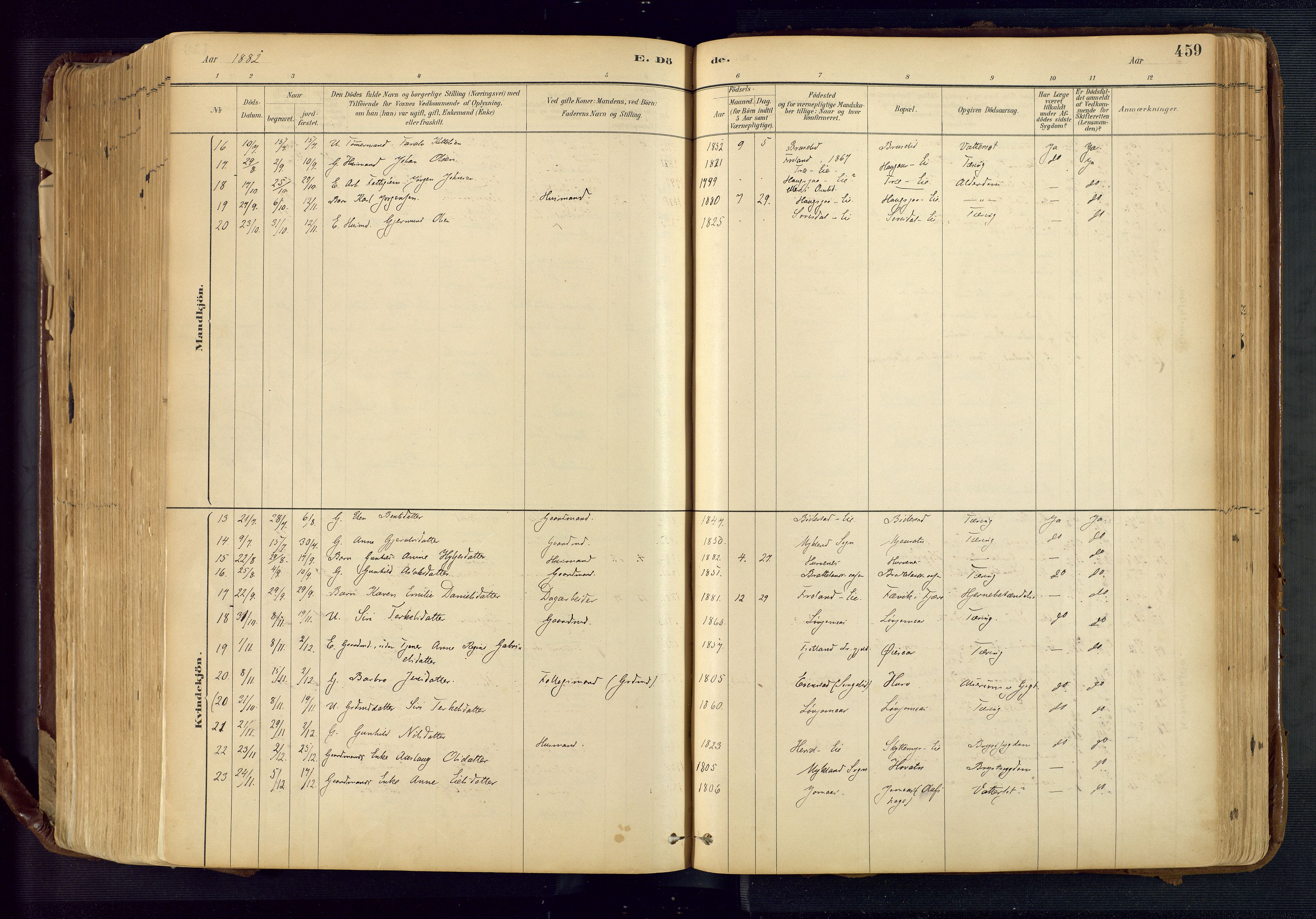 Froland sokneprestkontor, SAK/1111-0013/F/Fa/L0005: Parish register (official) no. A 5, 1882-1921, p. 459