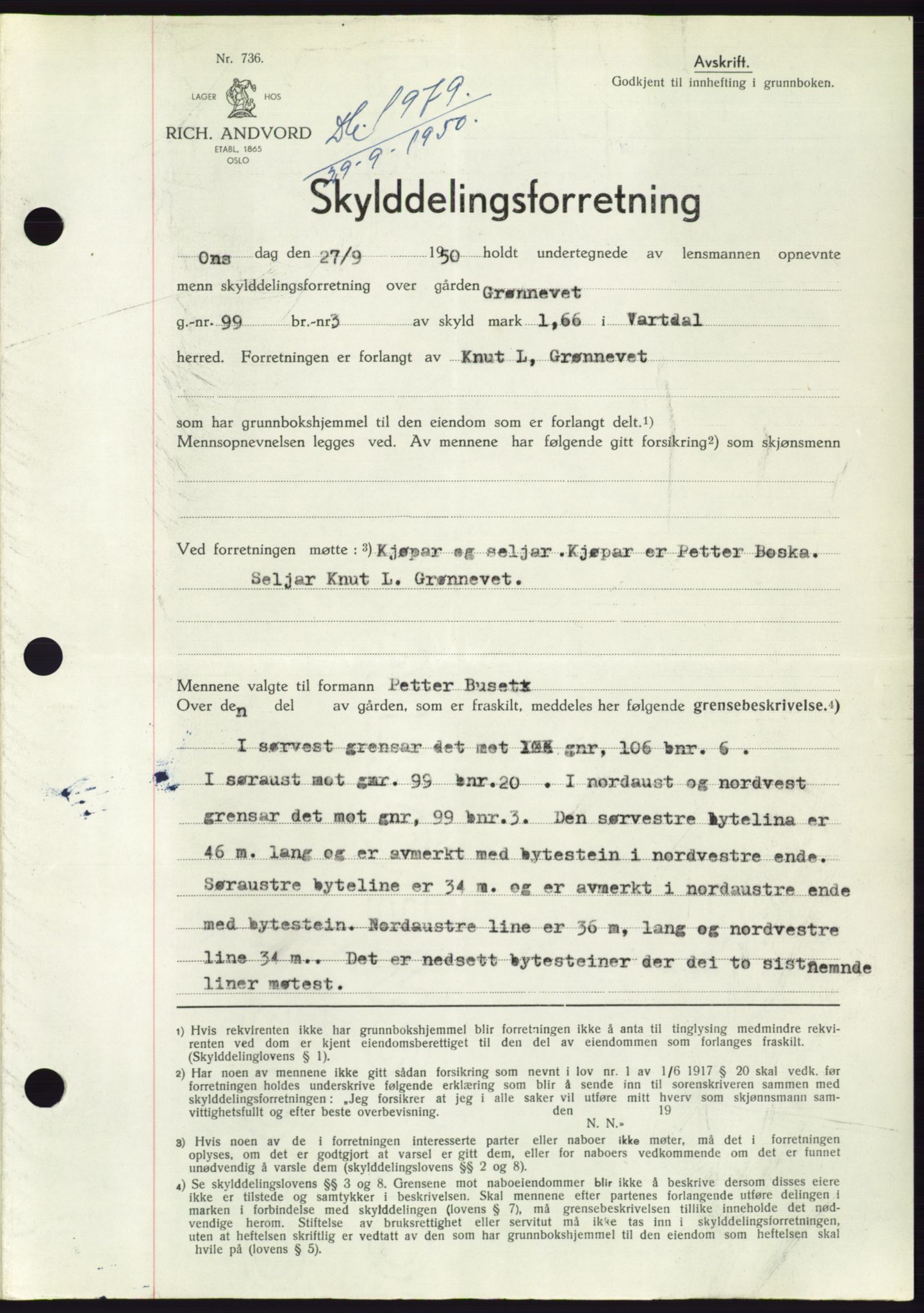 Søre Sunnmøre sorenskriveri, AV/SAT-A-4122/1/2/2C/L0087: Mortgage book no. 13A, 1950-1950, Diary no: : 1979/1950