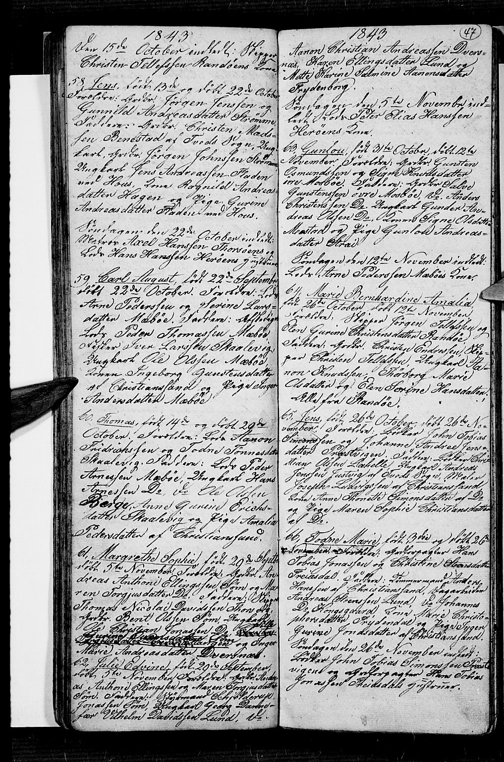 Oddernes sokneprestkontor, AV/SAK-1111-0033/F/Fb/Fba/L0004: Parish register (copy) no. B 4, 1837-1846, p. 47