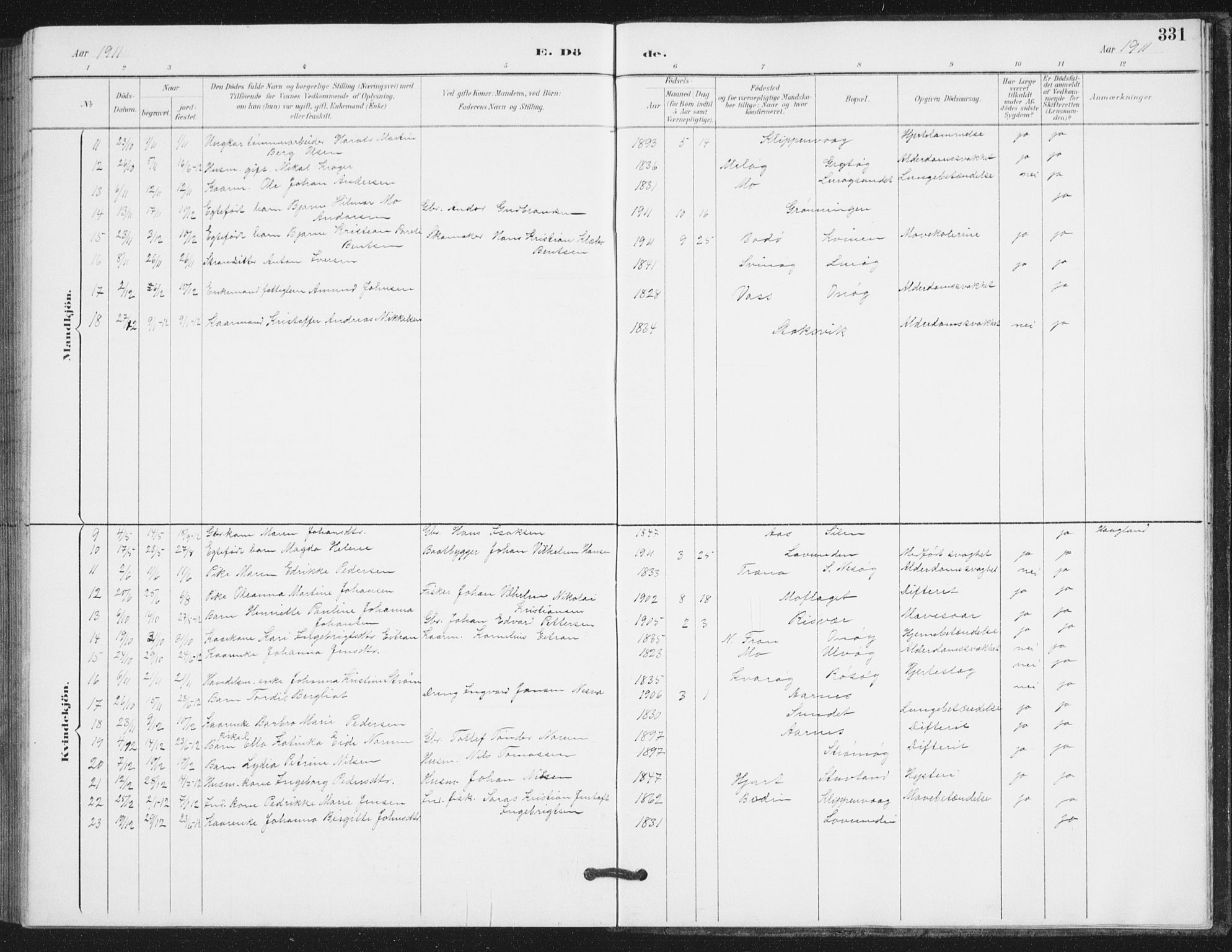 Ministerialprotokoller, klokkerbøker og fødselsregistre - Nordland, AV/SAT-A-1459/839/L0573: Parish register (copy) no. 839C03, 1892-1917, p. 331