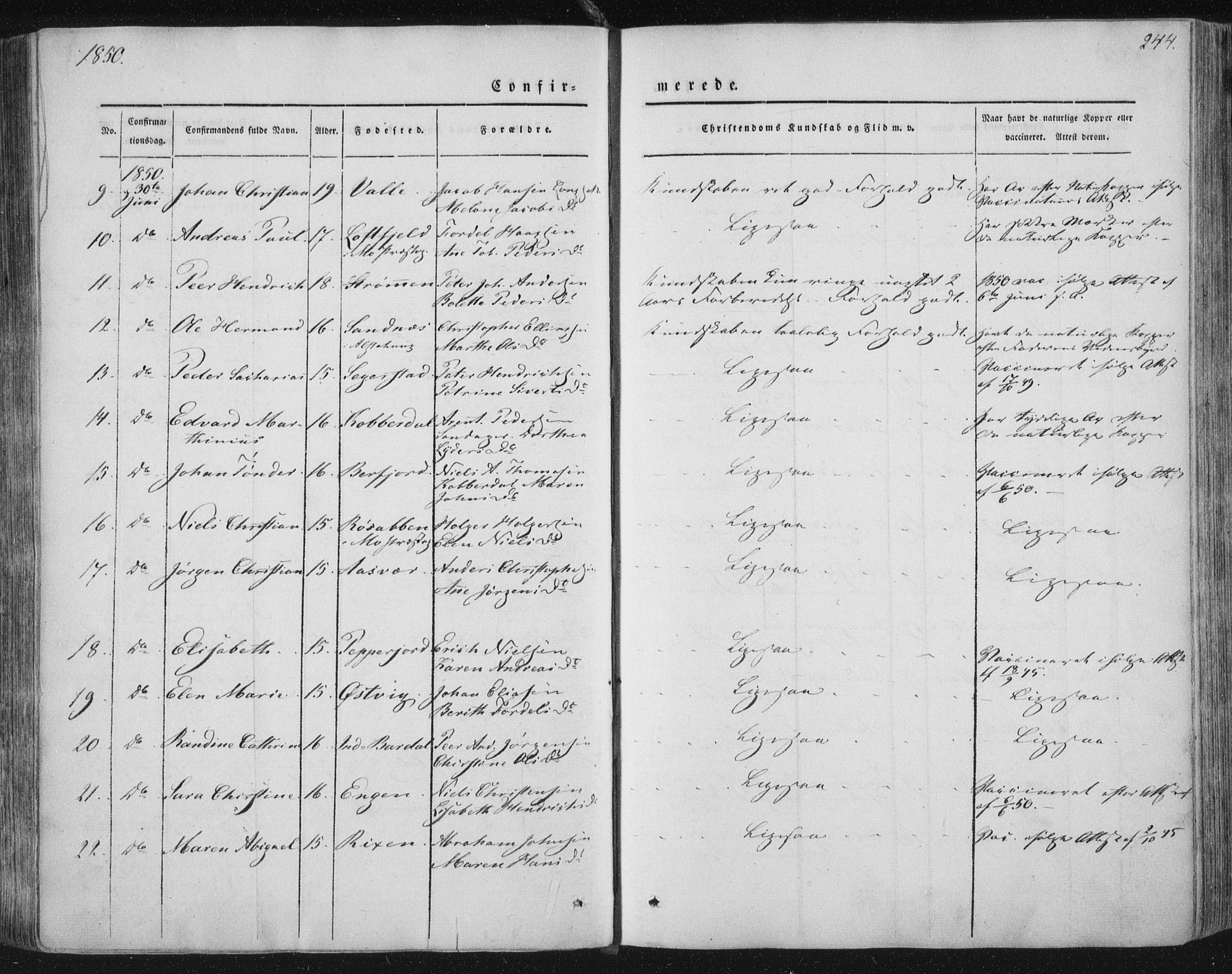 Ministerialprotokoller, klokkerbøker og fødselsregistre - Nordland, AV/SAT-A-1459/838/L0549: Parish register (official) no. 838A07, 1840-1854, p. 244