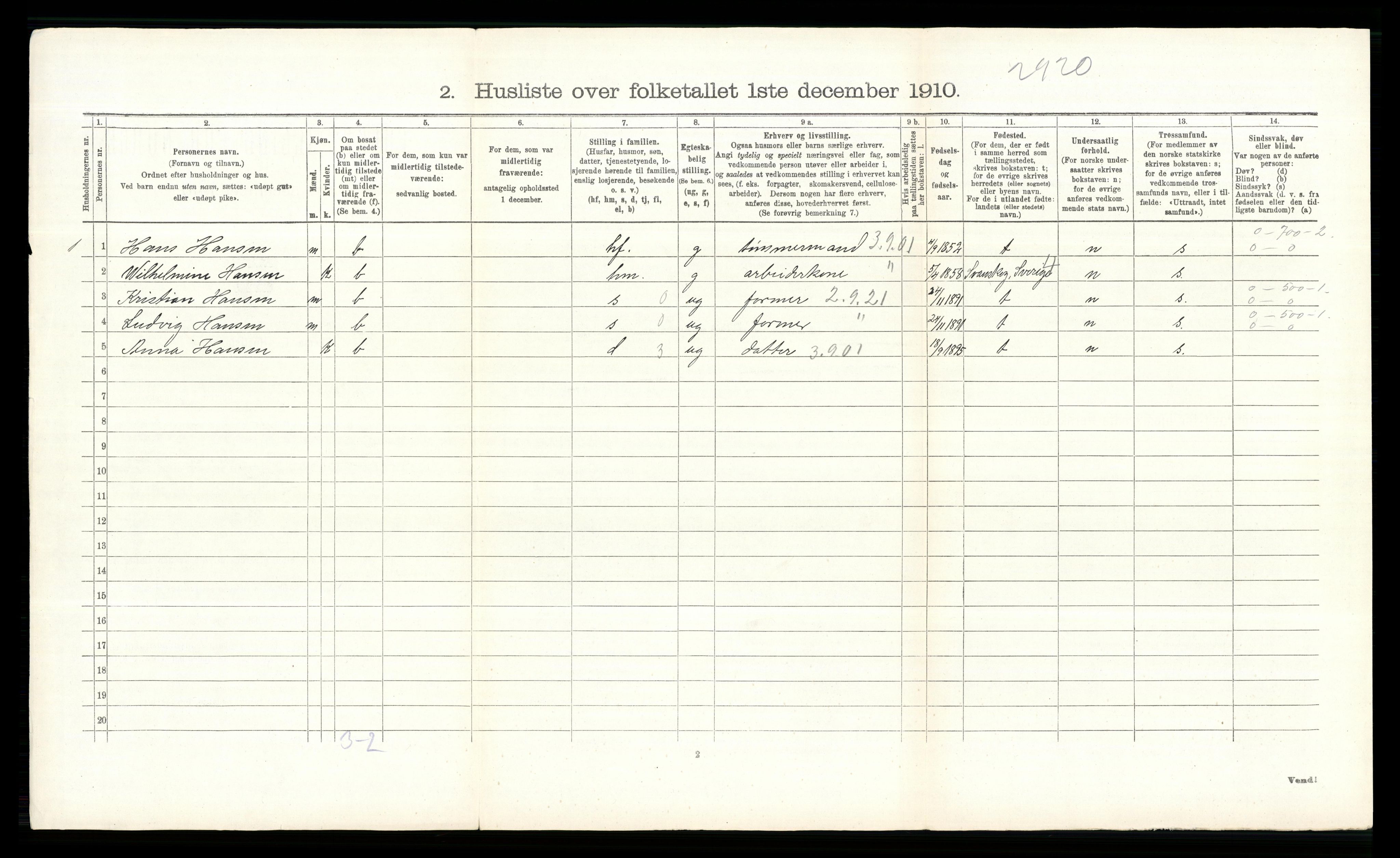 RA, 1910 census for Bærum, 1910, p. 302