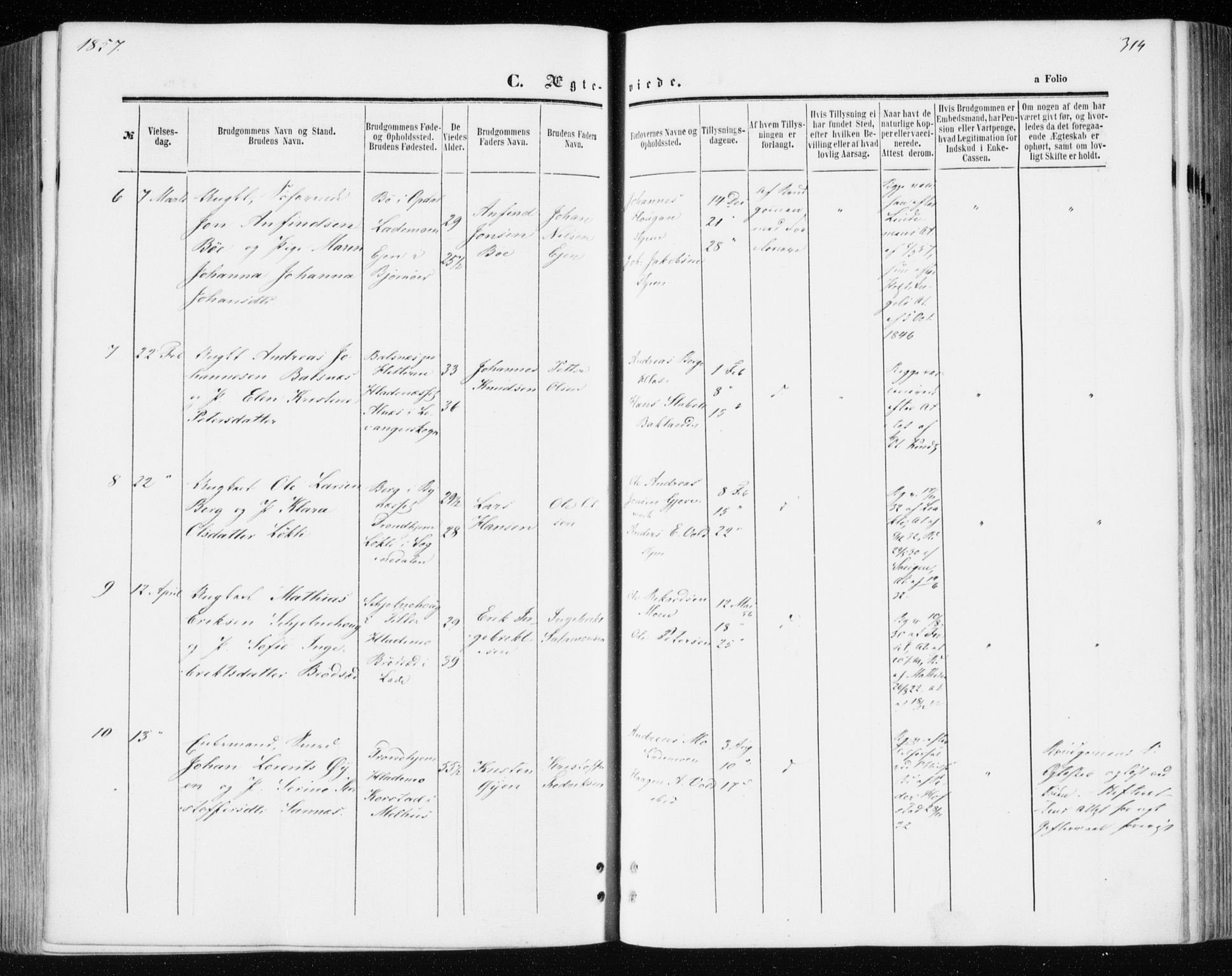 Ministerialprotokoller, klokkerbøker og fødselsregistre - Sør-Trøndelag, SAT/A-1456/606/L0292: Parish register (official) no. 606A07, 1856-1865, p. 314