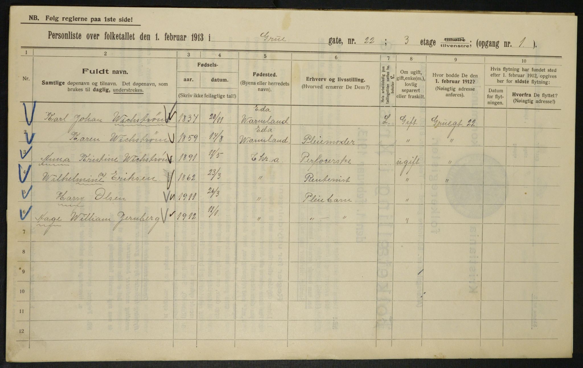 OBA, Municipal Census 1913 for Kristiania, 1913, p. 30702