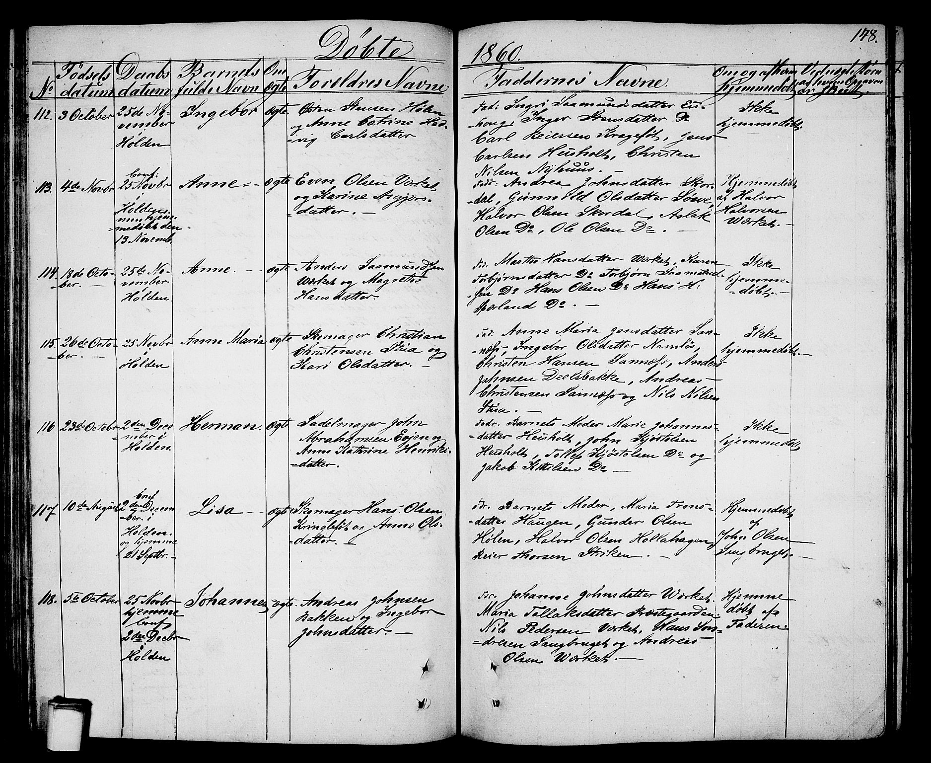 Holla kirkebøker, SAKO/A-272/G/Ga/L0003: Parish register (copy) no. I 3, 1849-1866, p. 148