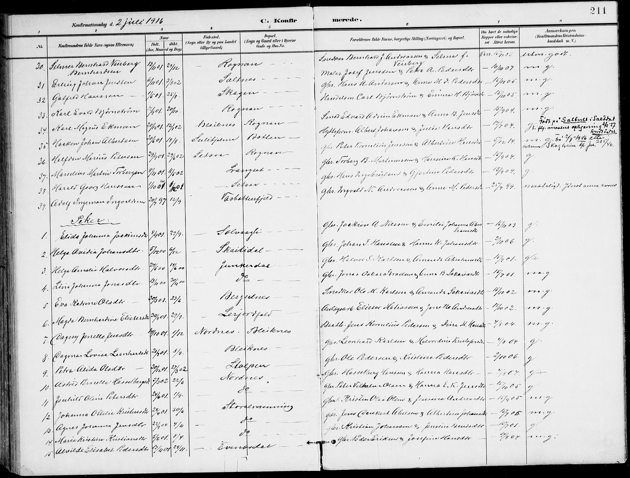 Ministerialprotokoller, klokkerbøker og fødselsregistre - Nordland, AV/SAT-A-1459/847/L0672: Parish register (official) no. 847A12, 1902-1919, p. 211