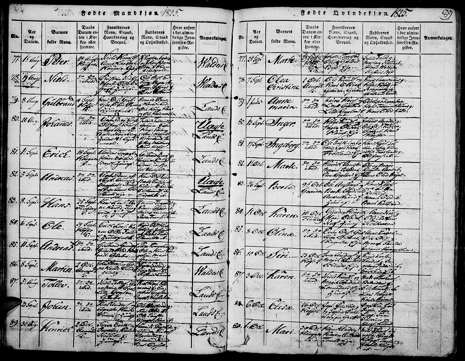 Land prestekontor, AV/SAH-PREST-120/H/Ha/Haa/L0007: Parish register (official) no. 7, 1814-1830, p. 89