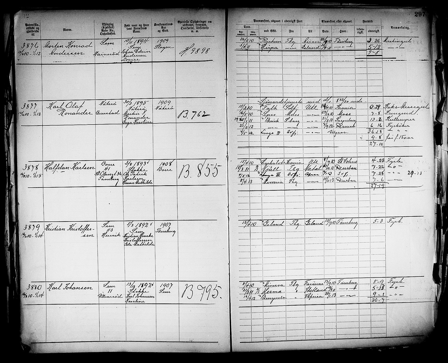 Tønsberg innrulleringskontor, SAKO/A-786/F/Fb/L0005: Annotasjonsrulle Patent nr. 2401-4080, 1904-1910, p. 299