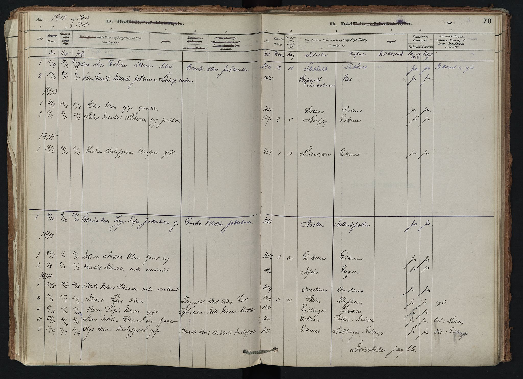 Brunlanes kirkebøker, AV/SAKO-A-342/F/Fd/L0001: Parish register (official) no. IV 1, 1878-1917, p. 70