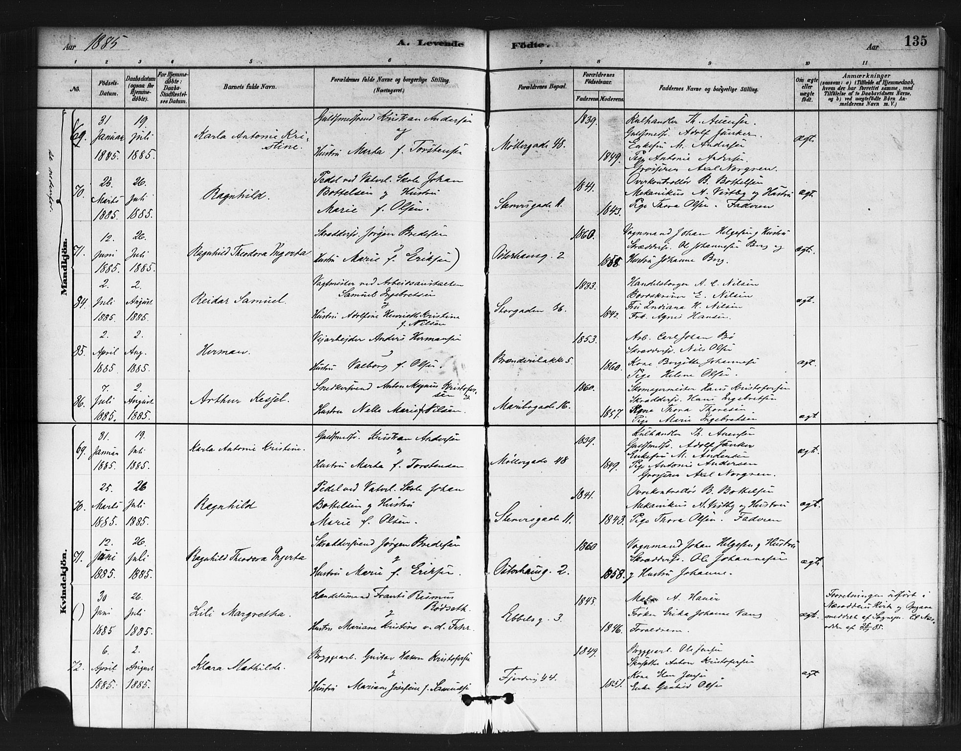 Jakob prestekontor Kirkebøker, SAO/A-10850/F/Fa/L0003: Parish register (official) no. 3, 1880-1895, p. 135