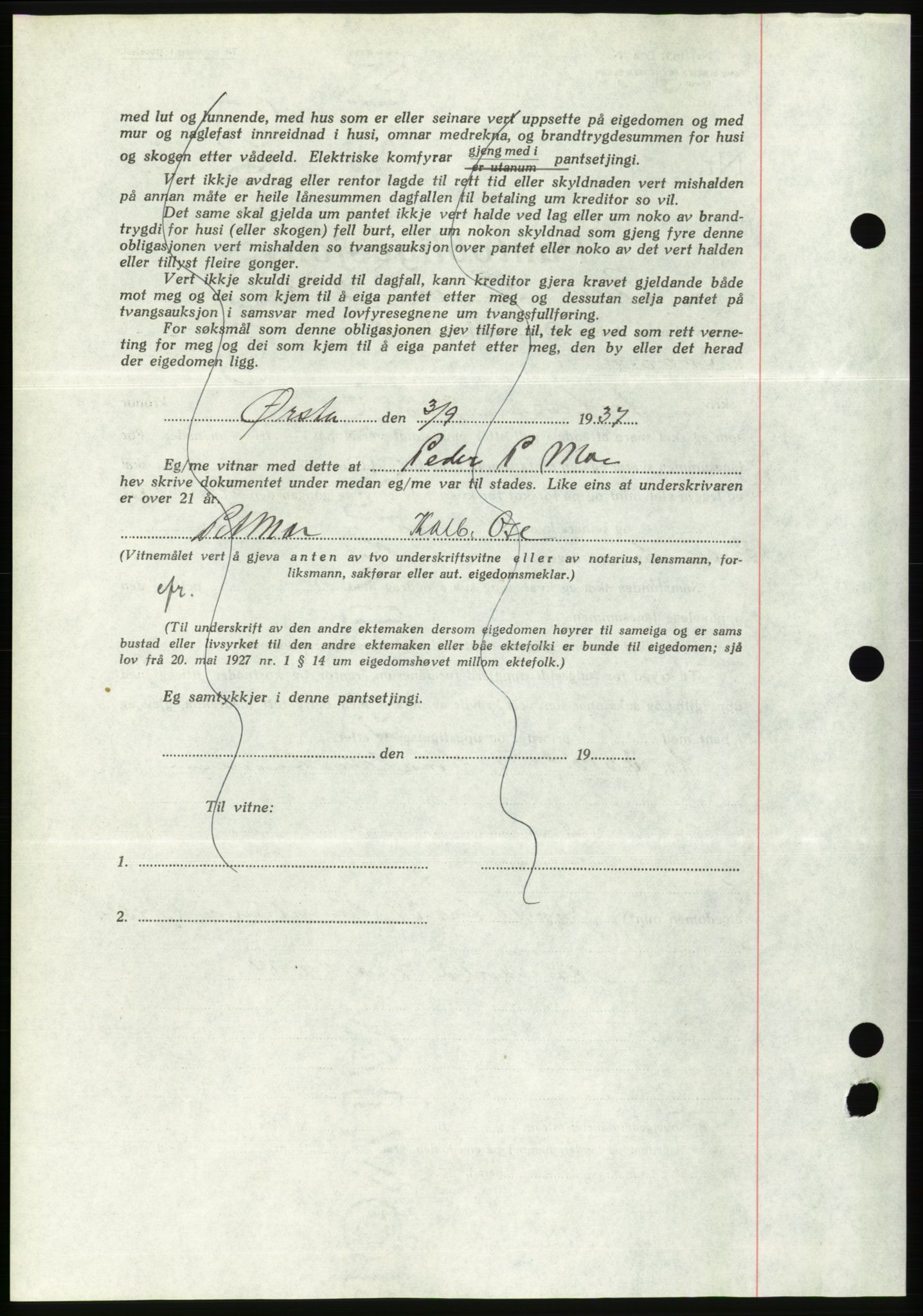 Søre Sunnmøre sorenskriveri, AV/SAT-A-4122/1/2/2C/L0064: Mortgage book no. 58, 1937-1938, Diary no: : 1396/1937