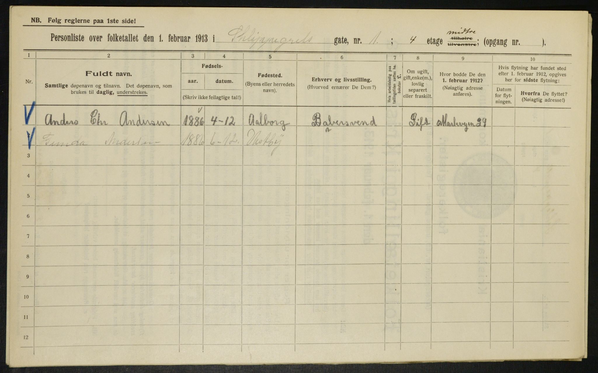 OBA, Municipal Census 1913 for Kristiania, 1913, p. 89581