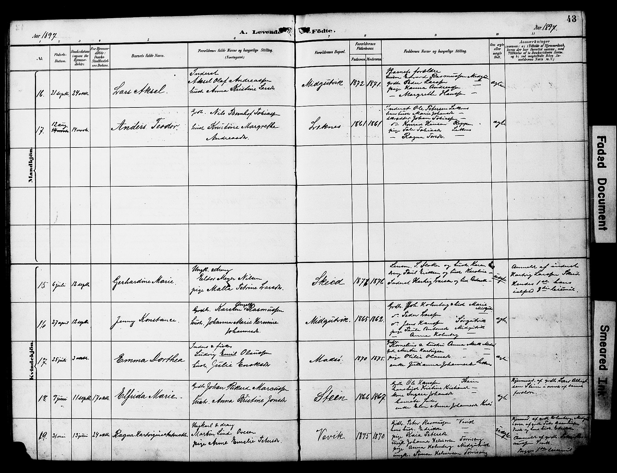 Ministerialprotokoller, klokkerbøker og fødselsregistre - Nord-Trøndelag, SAT/A-1458/788/L0701: Parish register (copy) no. 788C01, 1888-1913, p. 43