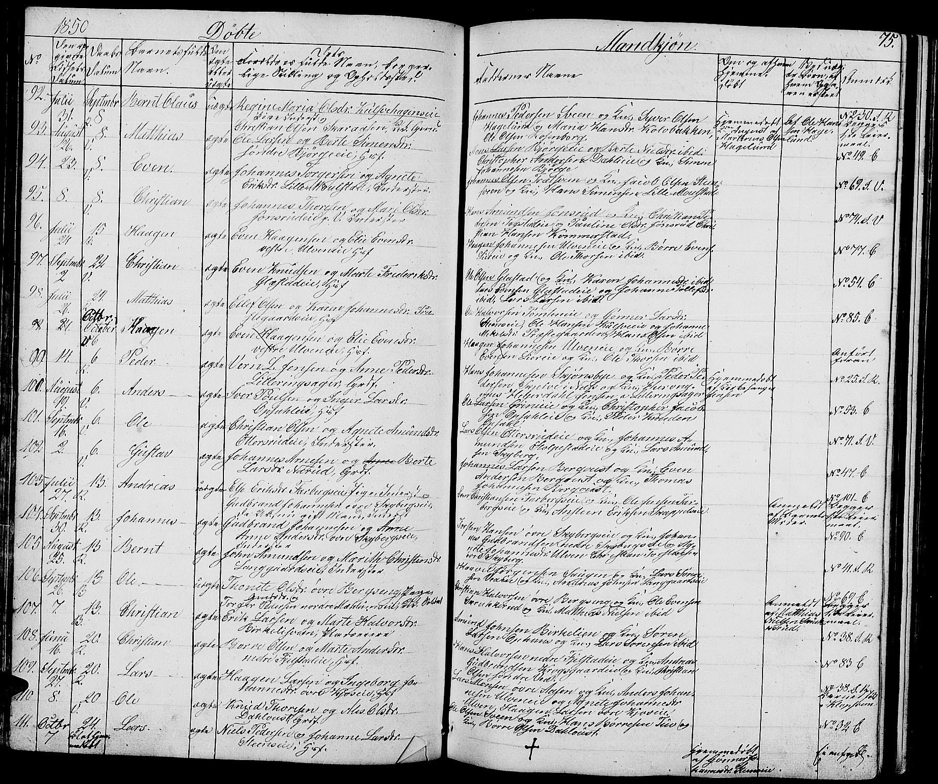 Ringsaker prestekontor, AV/SAH-PREST-014/L/La/L0005: Parish register (copy) no. 5, 1839-1850, p. 75