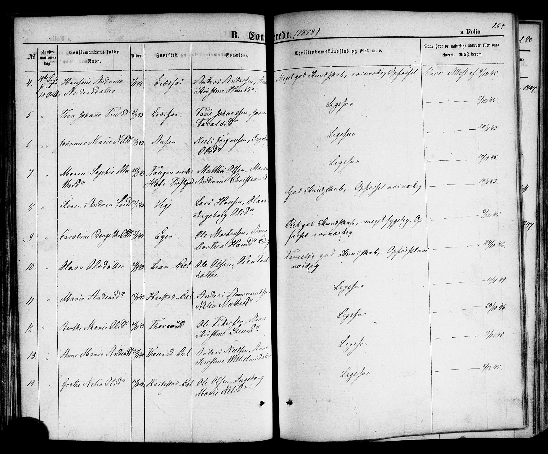 Hof kirkebøker, AV/SAKO-A-64/F/Fa/L0006: Parish register (official) no. I 6, 1851-1877, p. 268